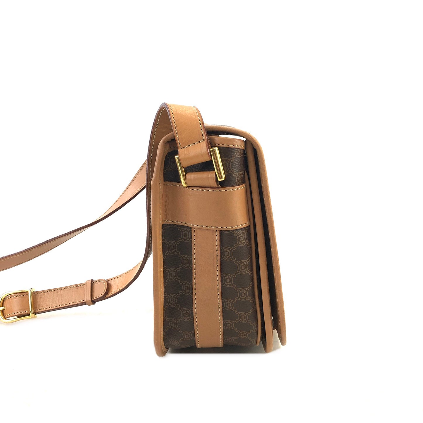 CELINE Macadam Blason Flap Shoulder bag Round bag Brown Vintage s34ak3