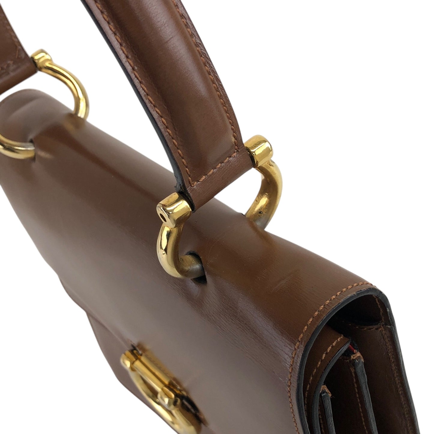 CELINE Horse Bit Double Flap Handbag Brown Vintage yxn6s8
