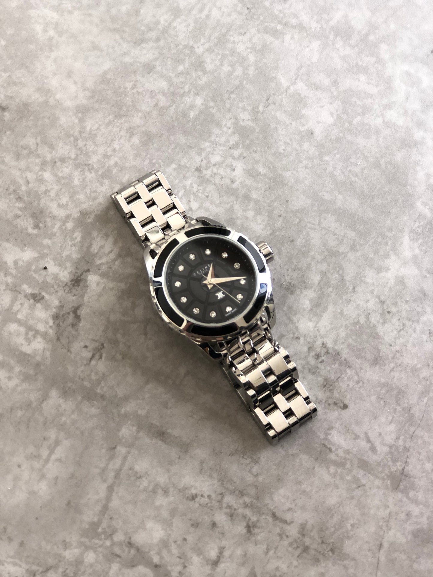 CELINE Blason Quartz Watch Silver×Black Vintage kdm68r