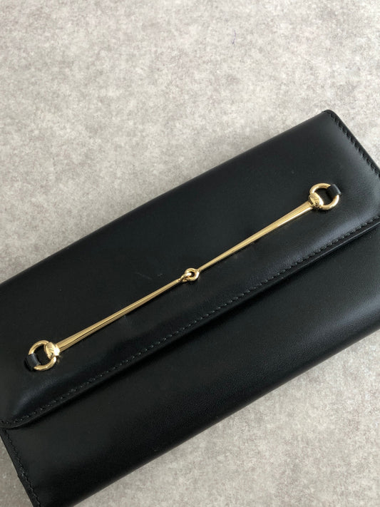 GUCCI Horse Bit Long Wallet Black Vintage 5m243v