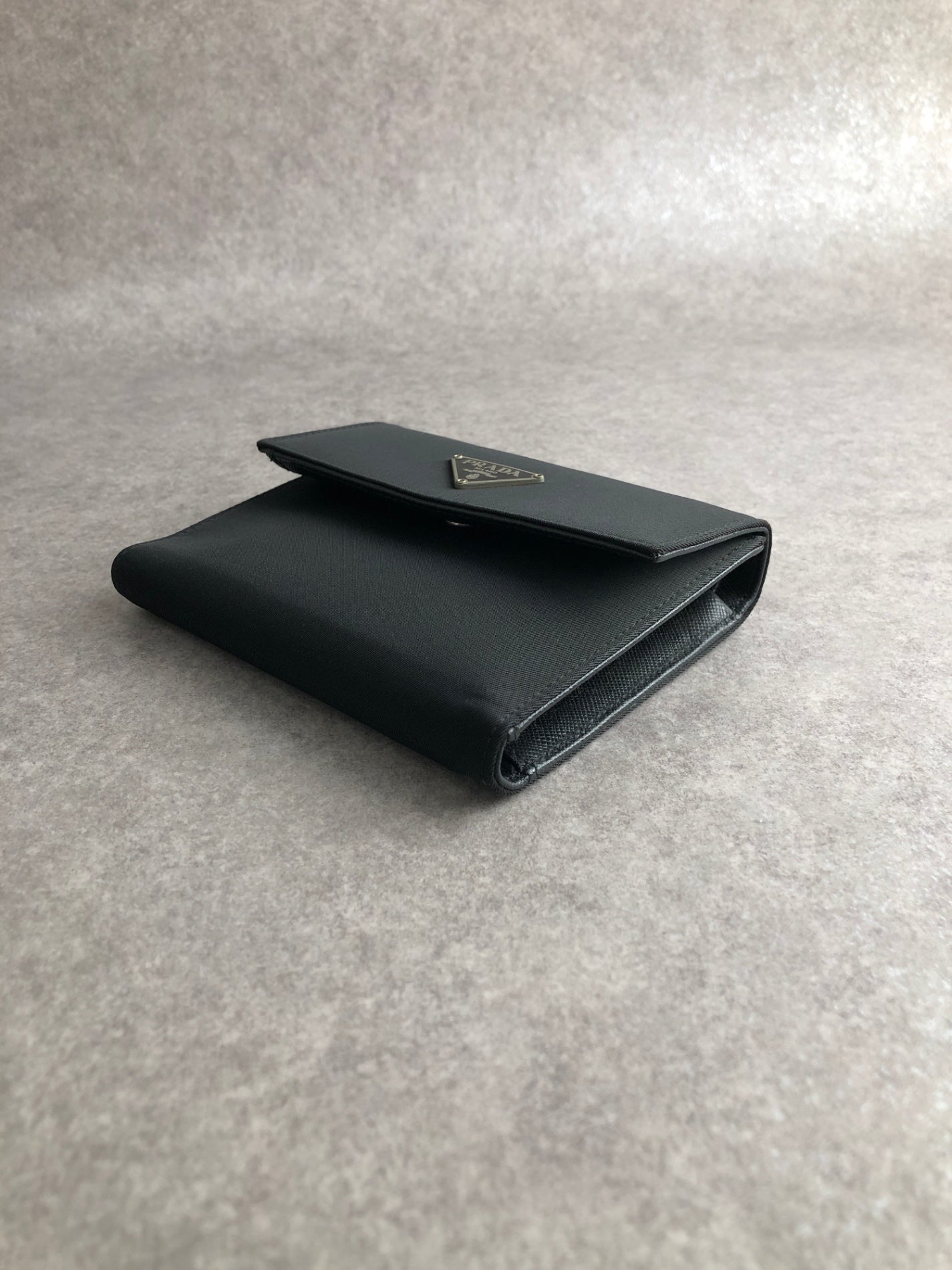 PRADA Triangle Logo Folded Wallet Black Vintage s2heh6