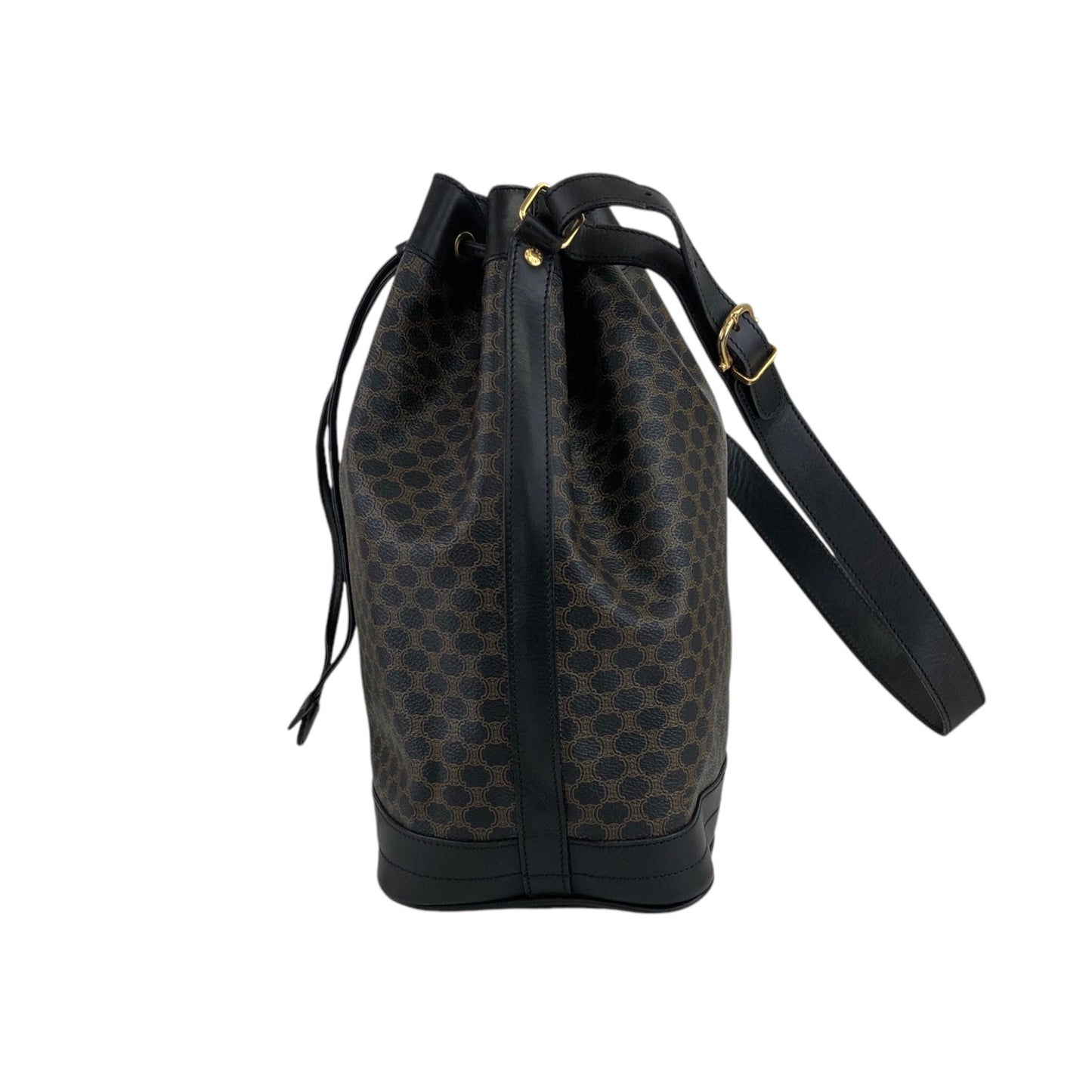 CELINE Macadam Blason Drawstring Shoulder bag Black Vintage x5e8fx