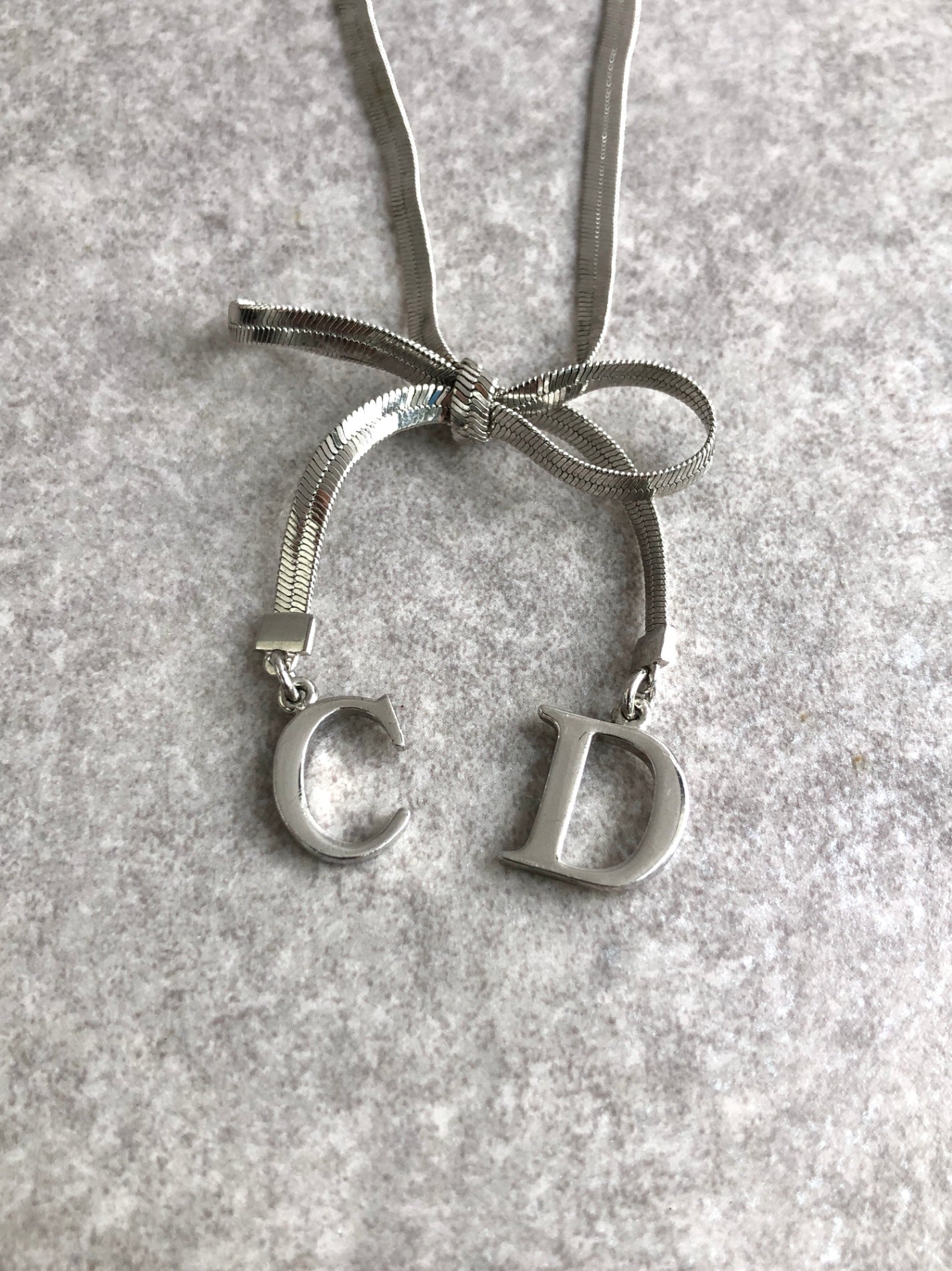 Christian Dior CD Logo Ribbon Bracelet Silver Vintage m6kuei