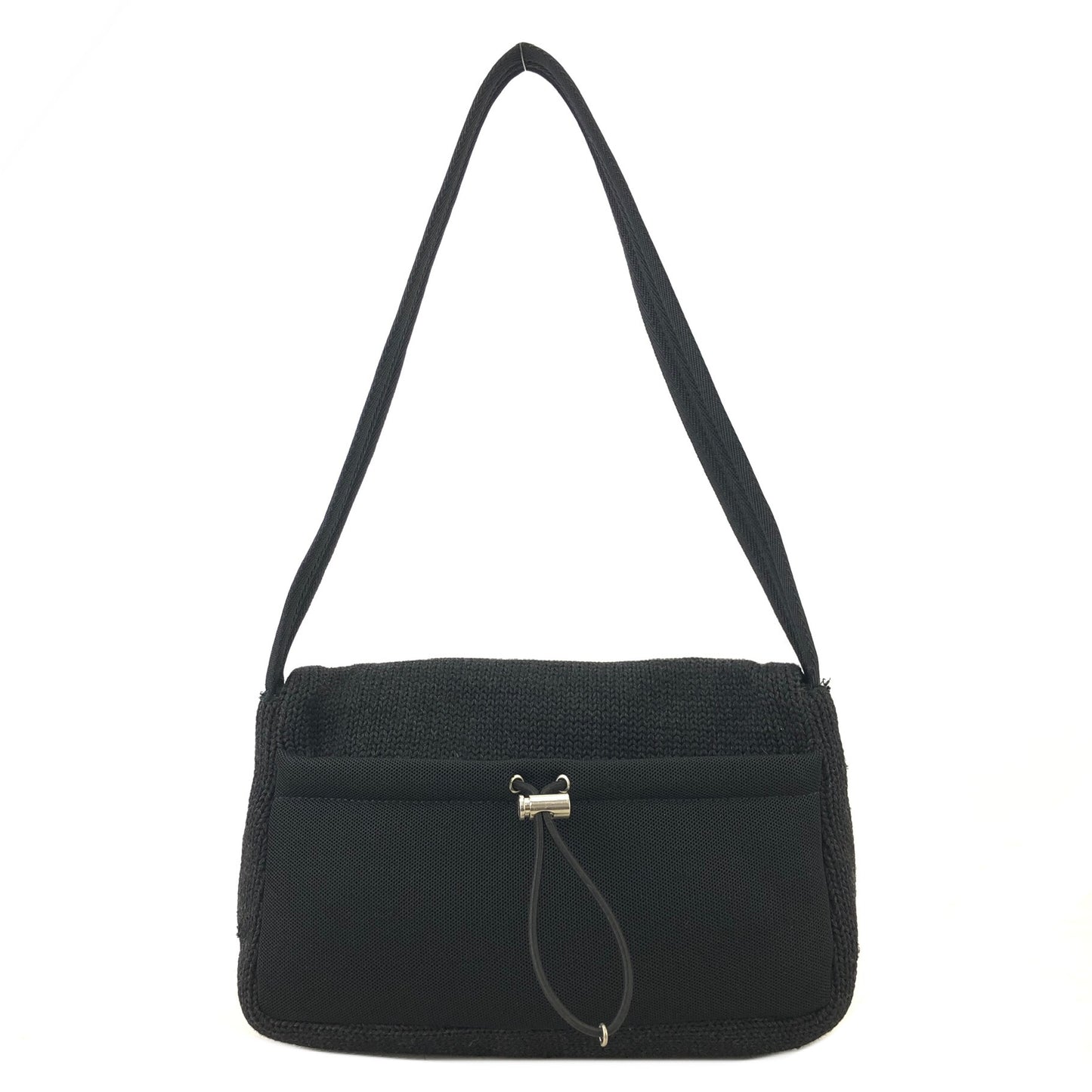 PRADA Triangle Logo Knit Shoulder bag Hobobag Black Vintage bdfyh6