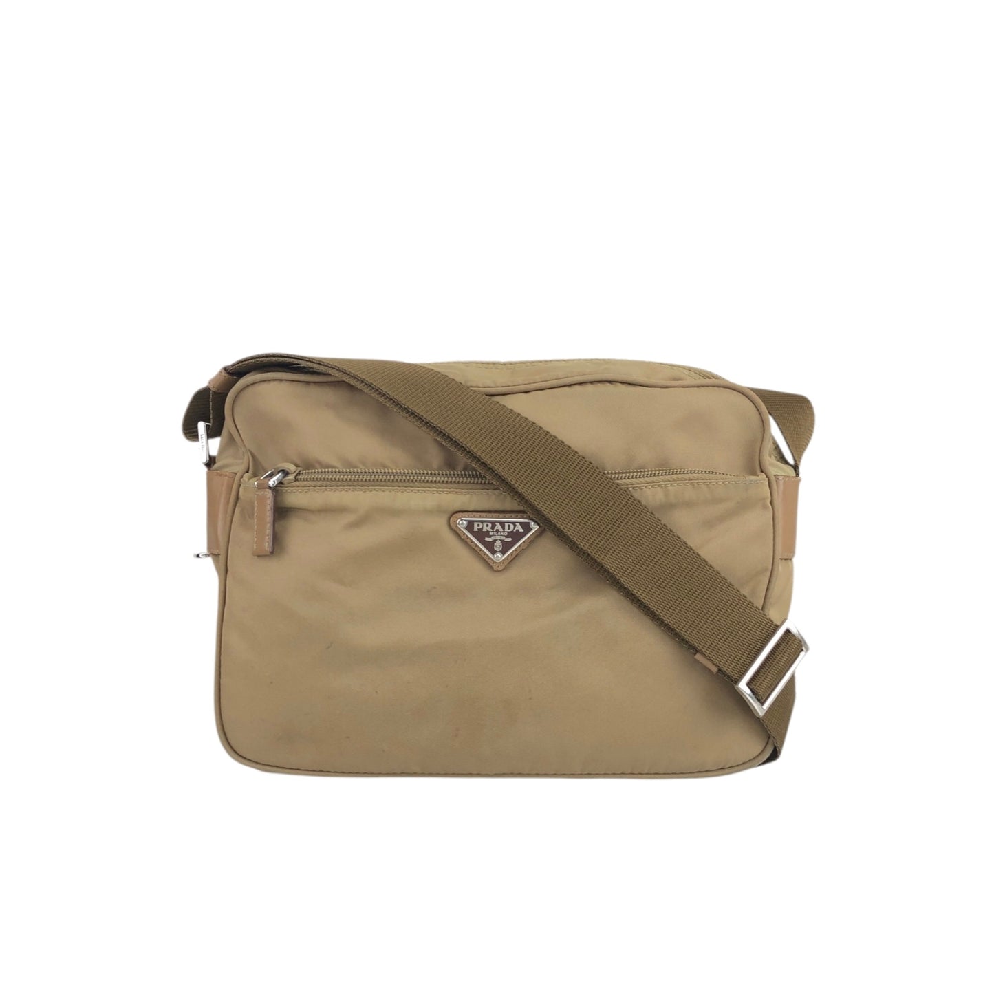 PRADA Triangle Logo Shoulder bag Beige Vintage we3m7k