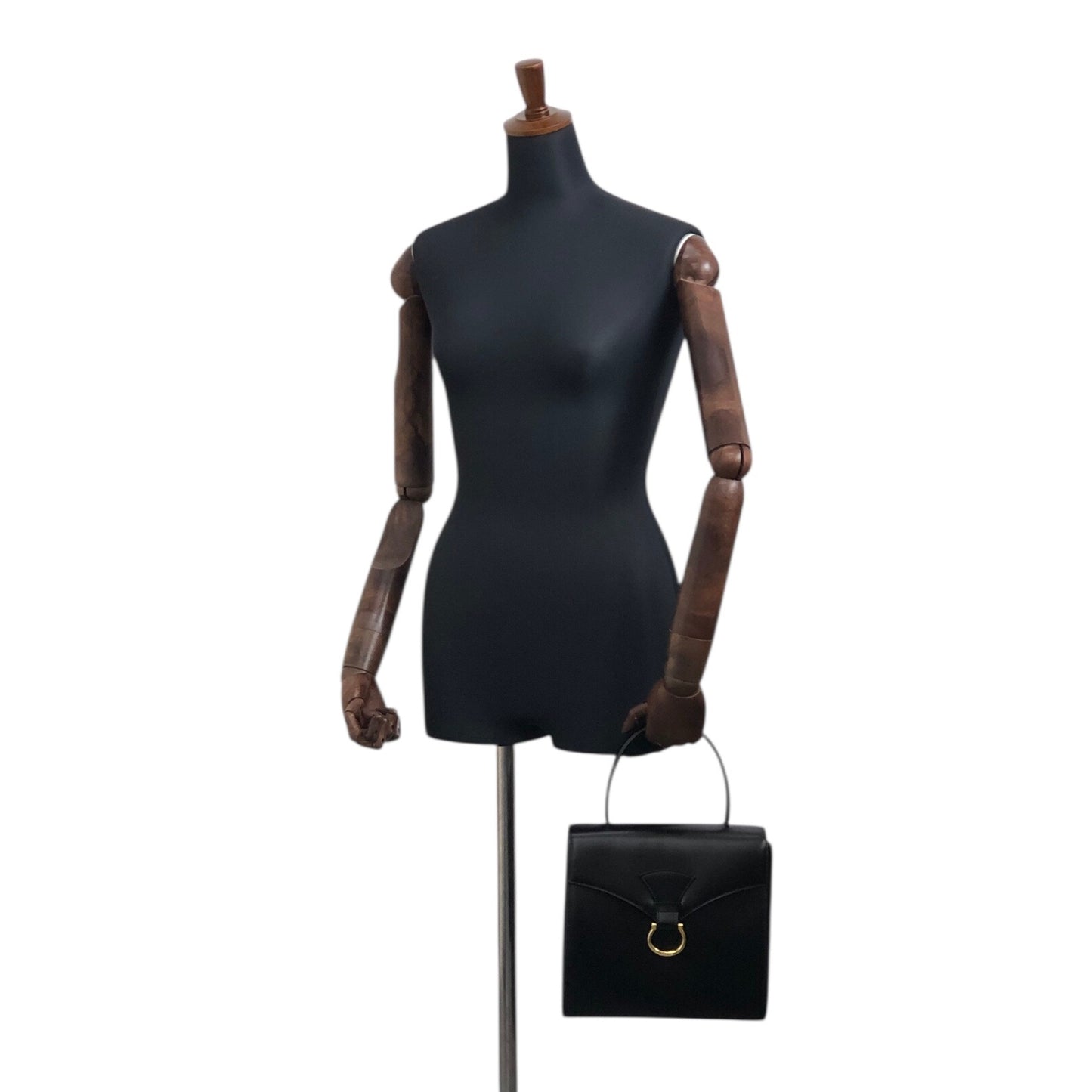 CELINE Horse Bit Top Handle Handbag Black Vintage zbgk75