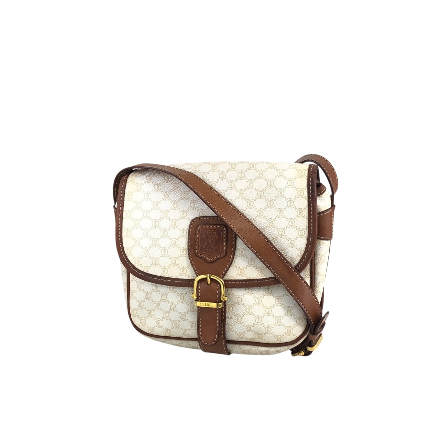 CELINE Macadam Blason Front Buckle Shoulder bag White Vintage s4pk6f