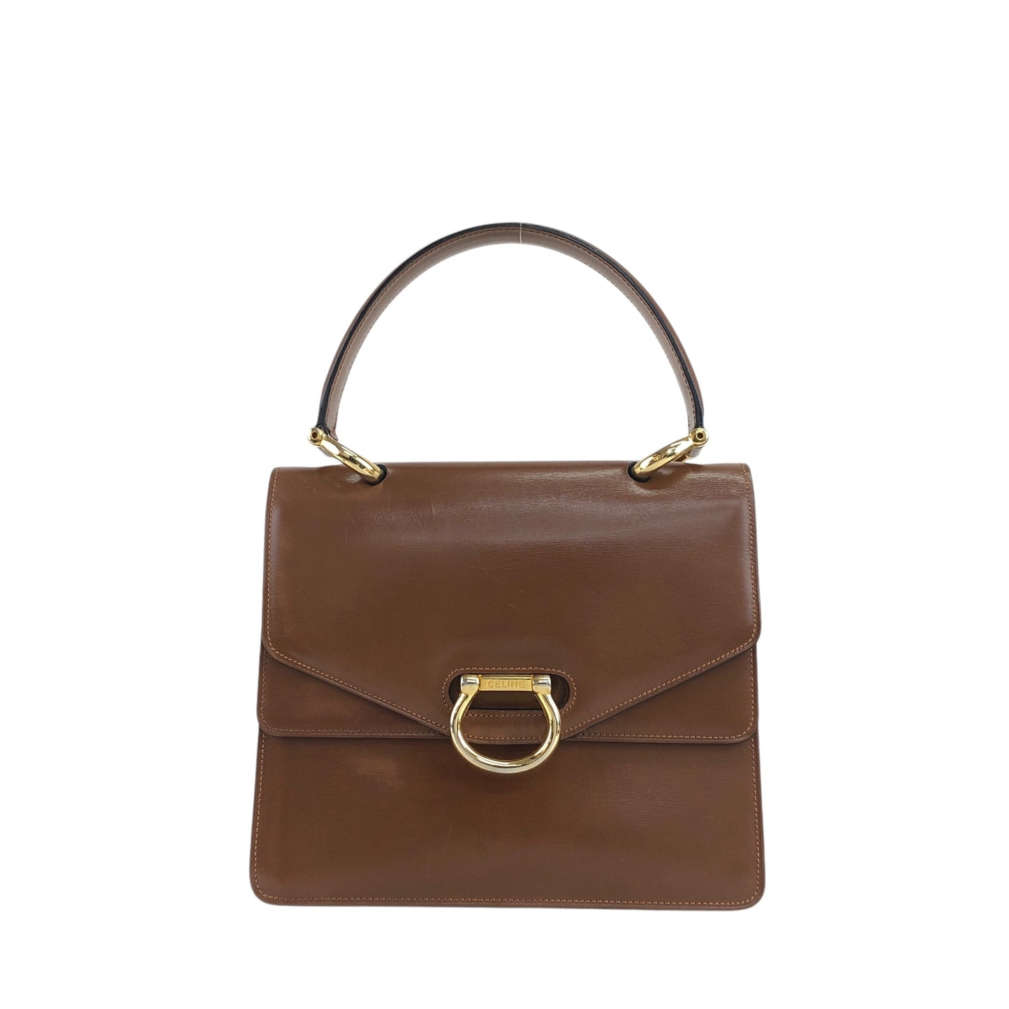 CELINE Horse Bit Double Flap Handbag Brown Vintage yxn6s8