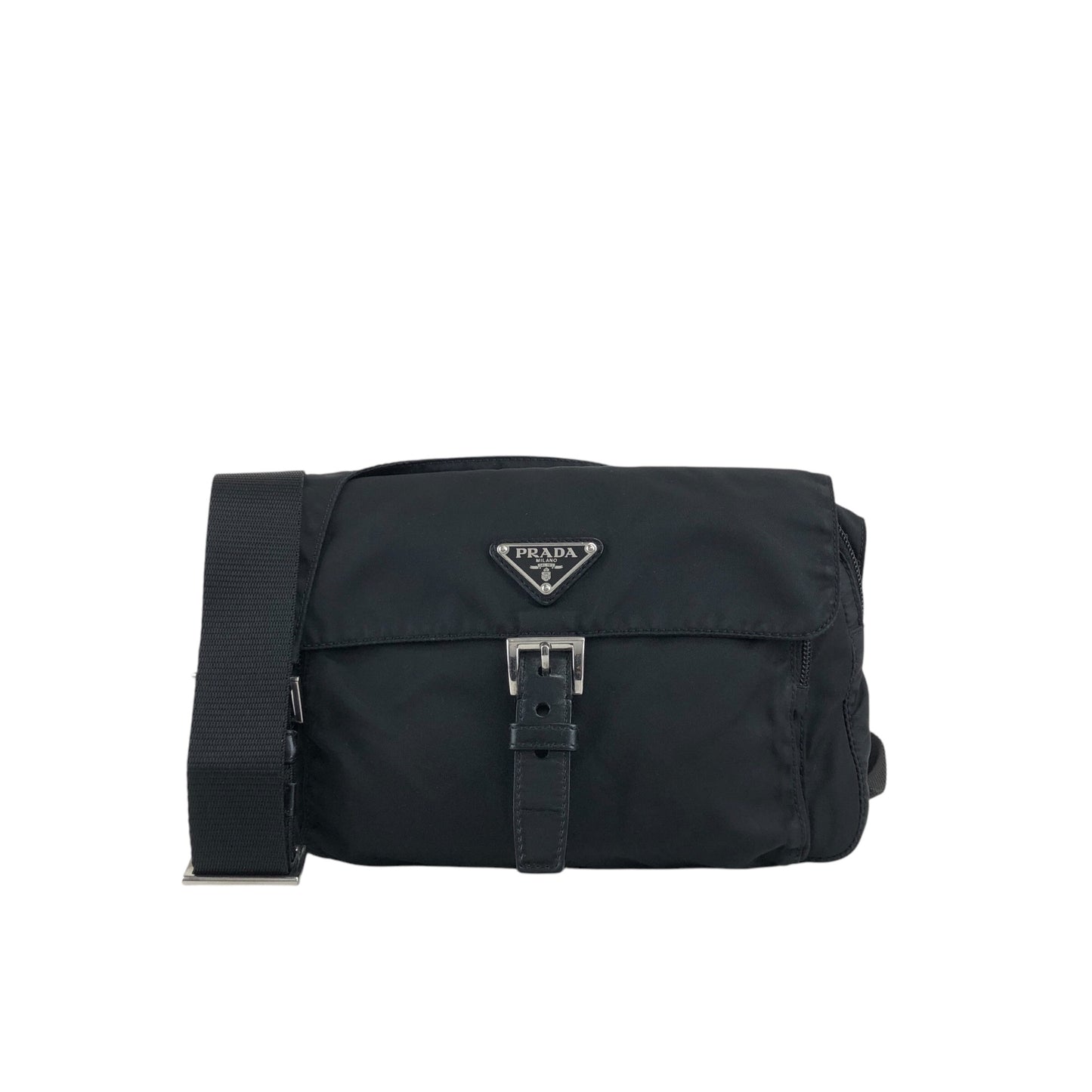 PRADA Triangle Logo Front Buckle Shoulder bag Black Vintage 3nuzig