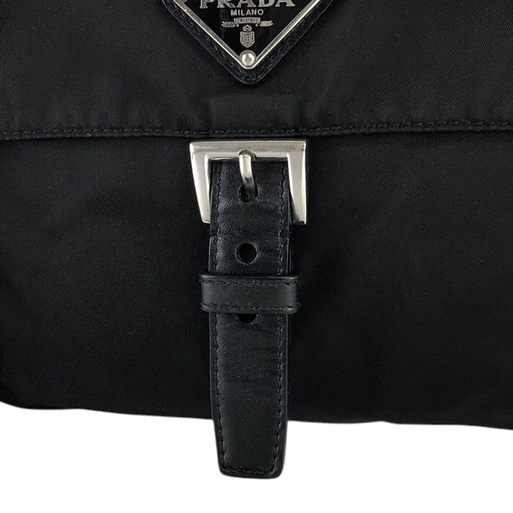 PRADA Triangle Logo Front Buckle Shoulder bag Black Vintage 3nuzig