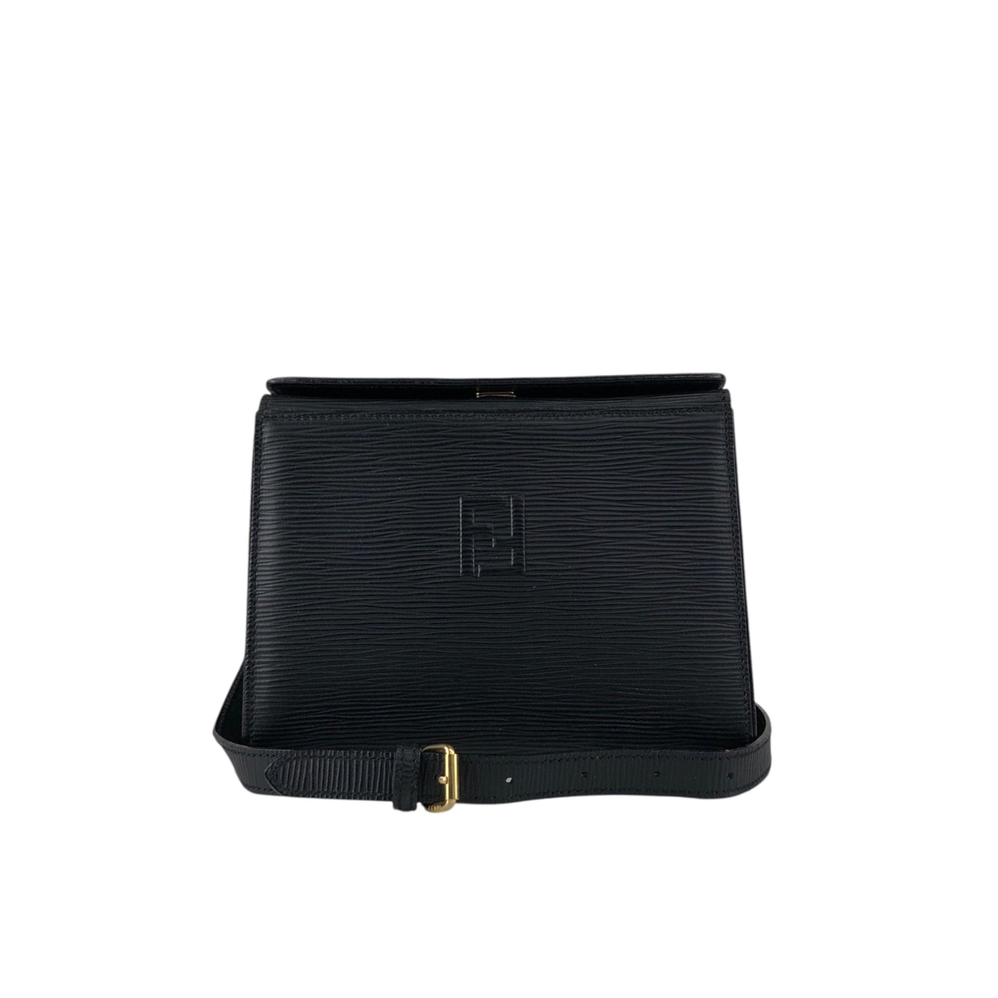 FENDI Logo Embossed Shoulder bag Black Vintage asc2di
