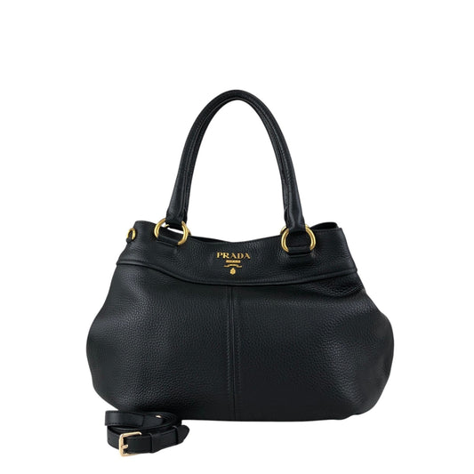 PRADA Logo Two-way Handbag Shoulder bag Black Vintage g864hh