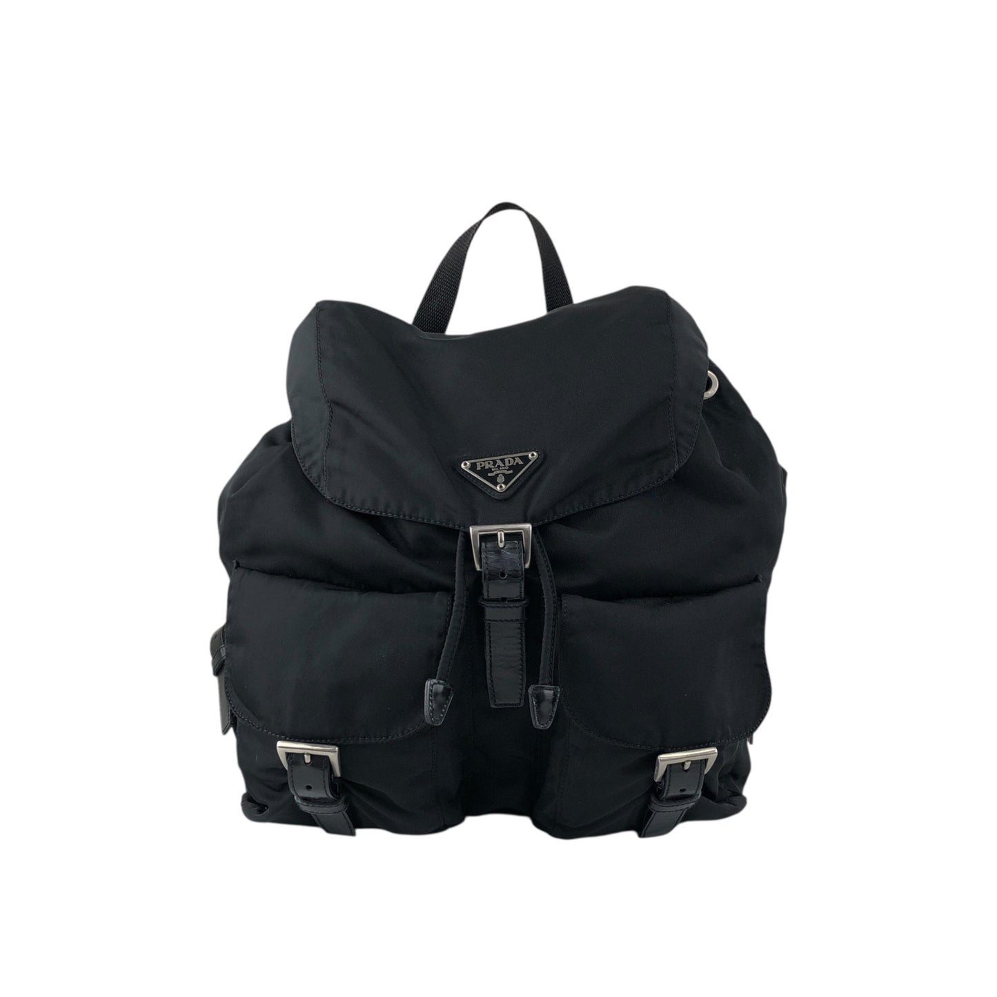 PRADA Tessuto Triangle Logo Double Pocket Backpack Black Vintage 3pvjac