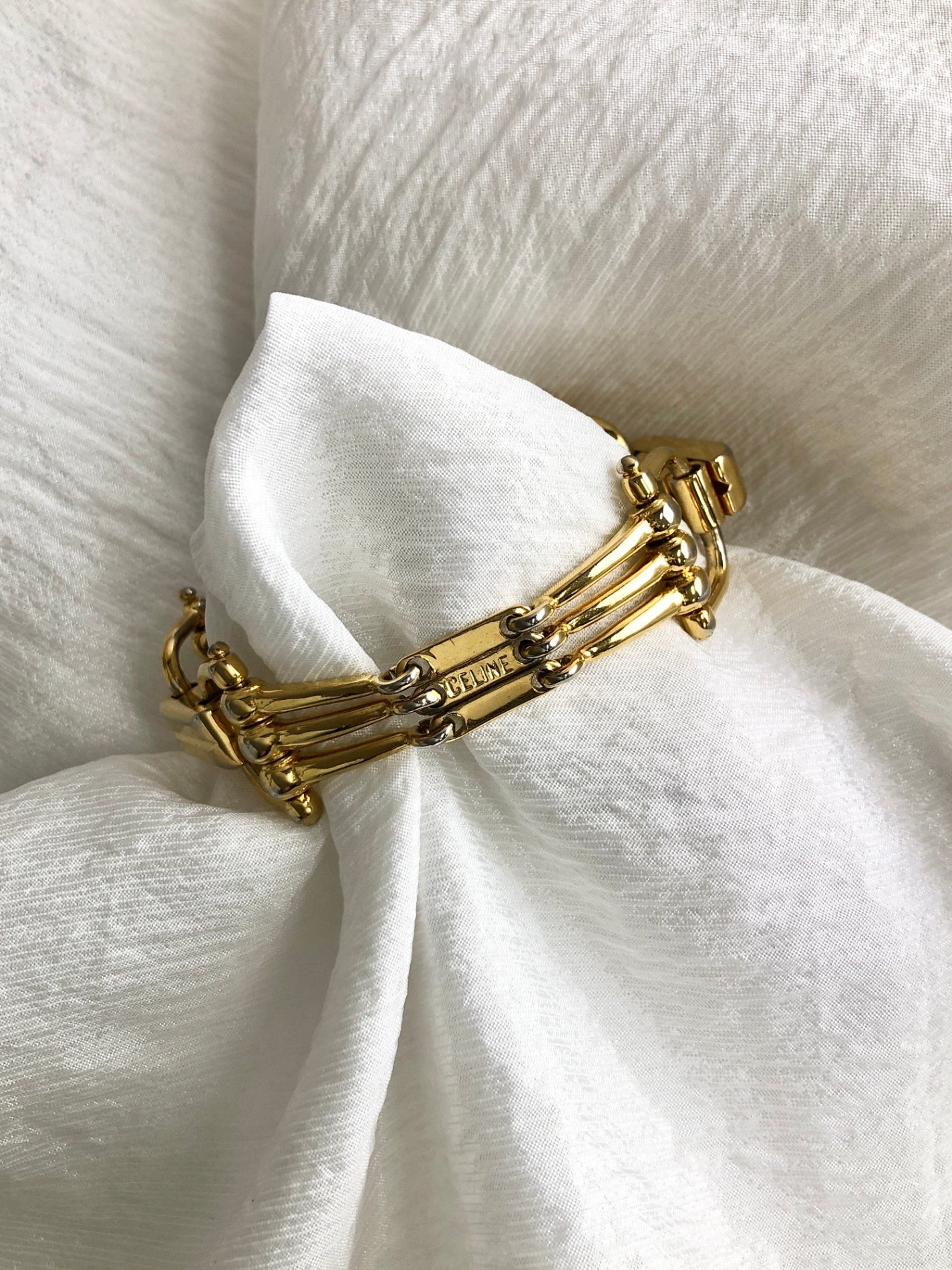 CELINE Horse Bit Bracelet Gold Vintage 3psgja