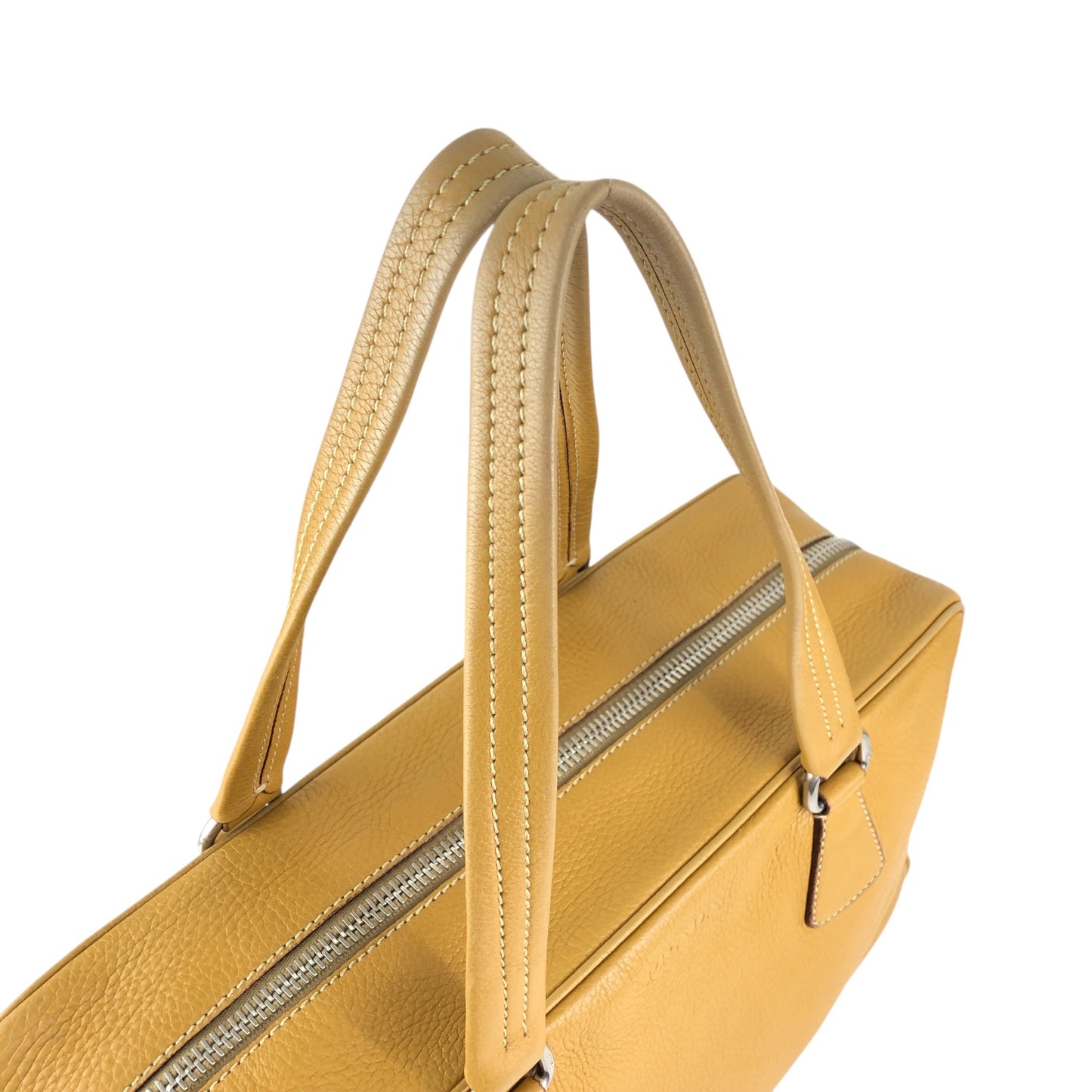 PRADALogo Embossed Small Boston bag Handbag Camel Vintage witjyy