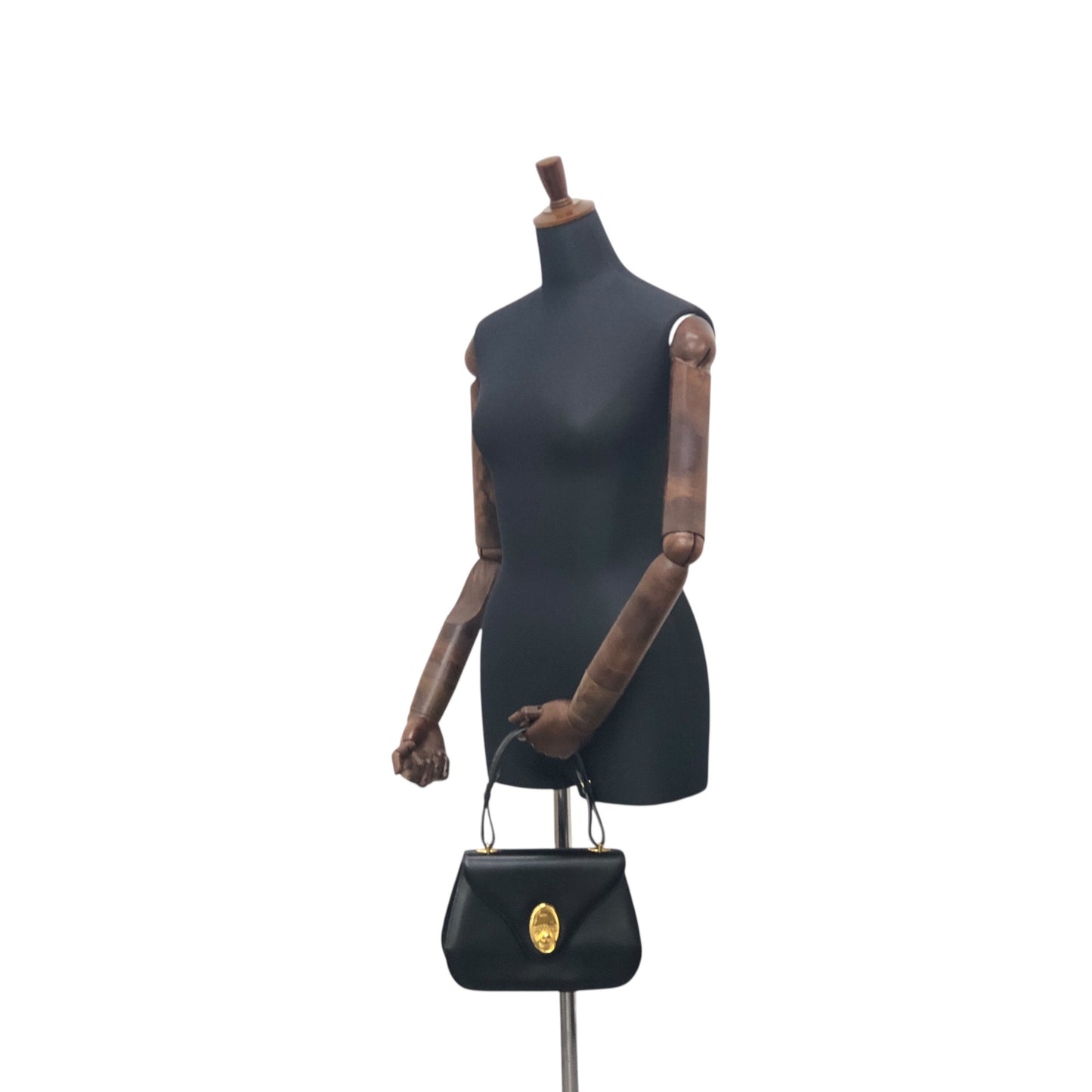 GIVENCHY Gancini Top Handle Handbag Black Vintage 3pv2af