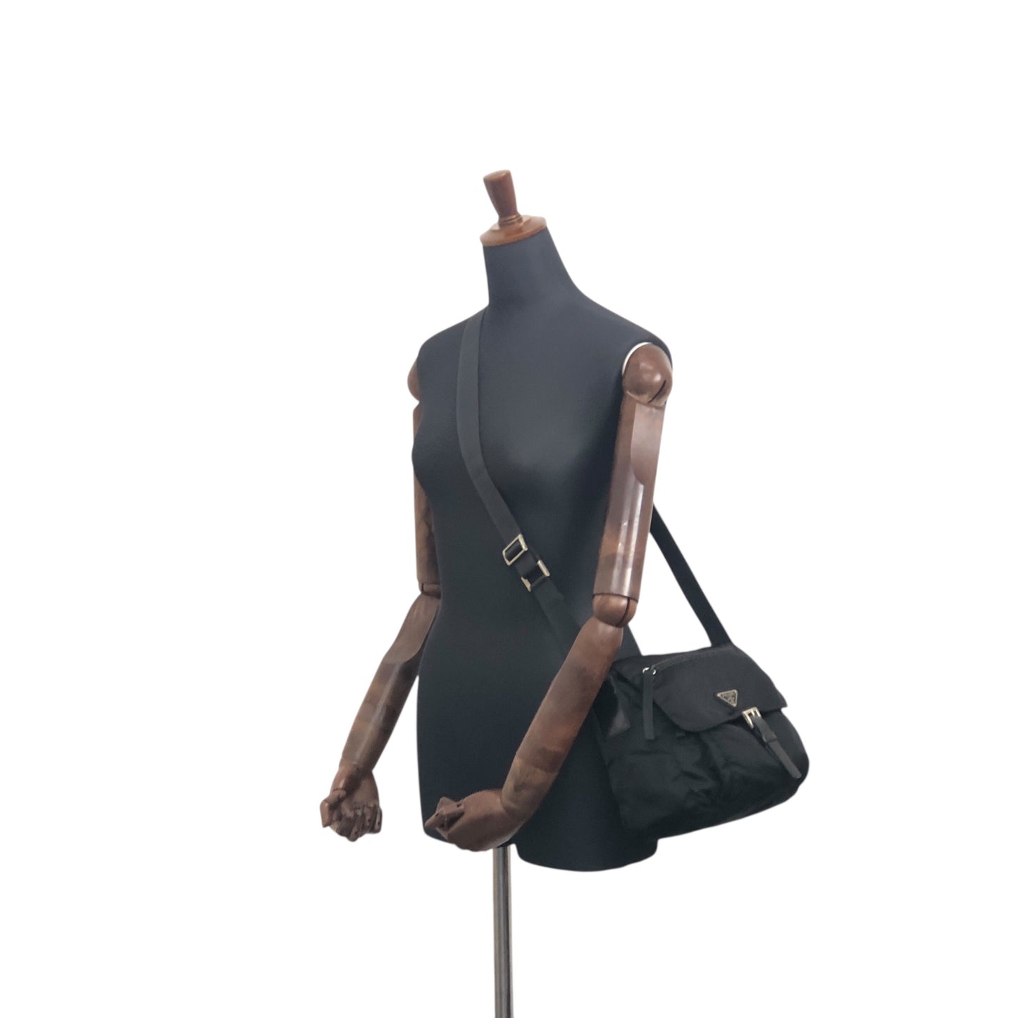 PRADA Triangle Logo Front Buckle Shoulder bag Black Vintage dre4i8