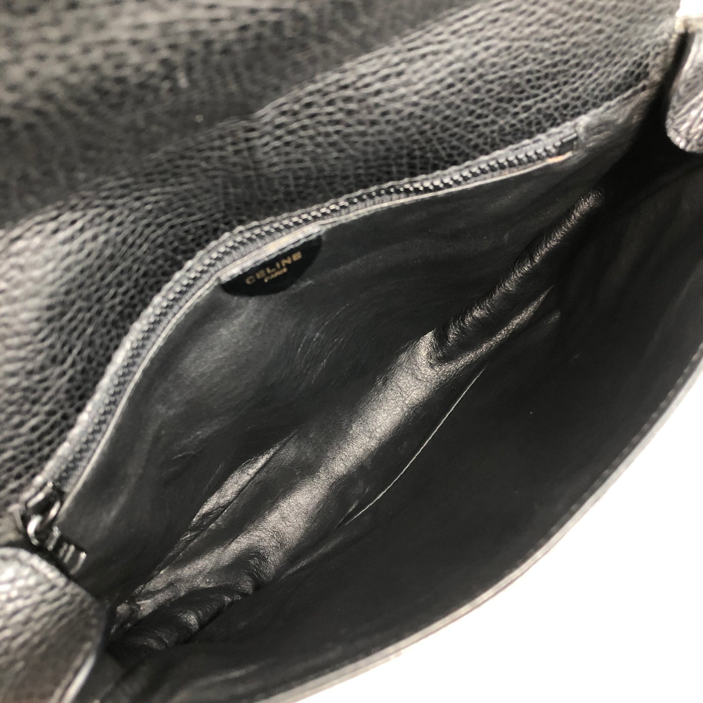 CELINE Logo Embossed Shoulder bag Black Vintage 66np7h