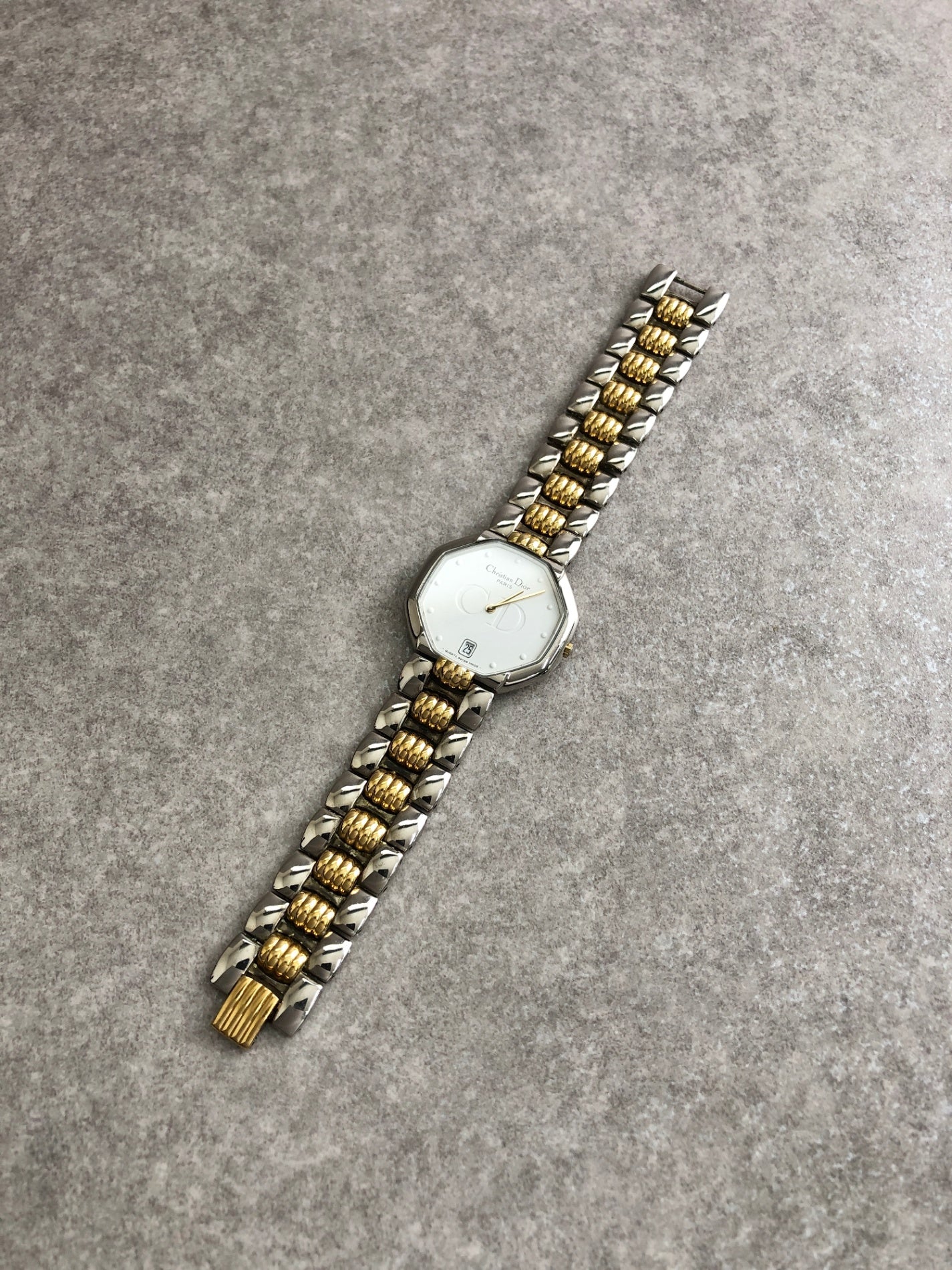 Christian Dior Octagon Watch Silver×Gold Vintage enrkhj
