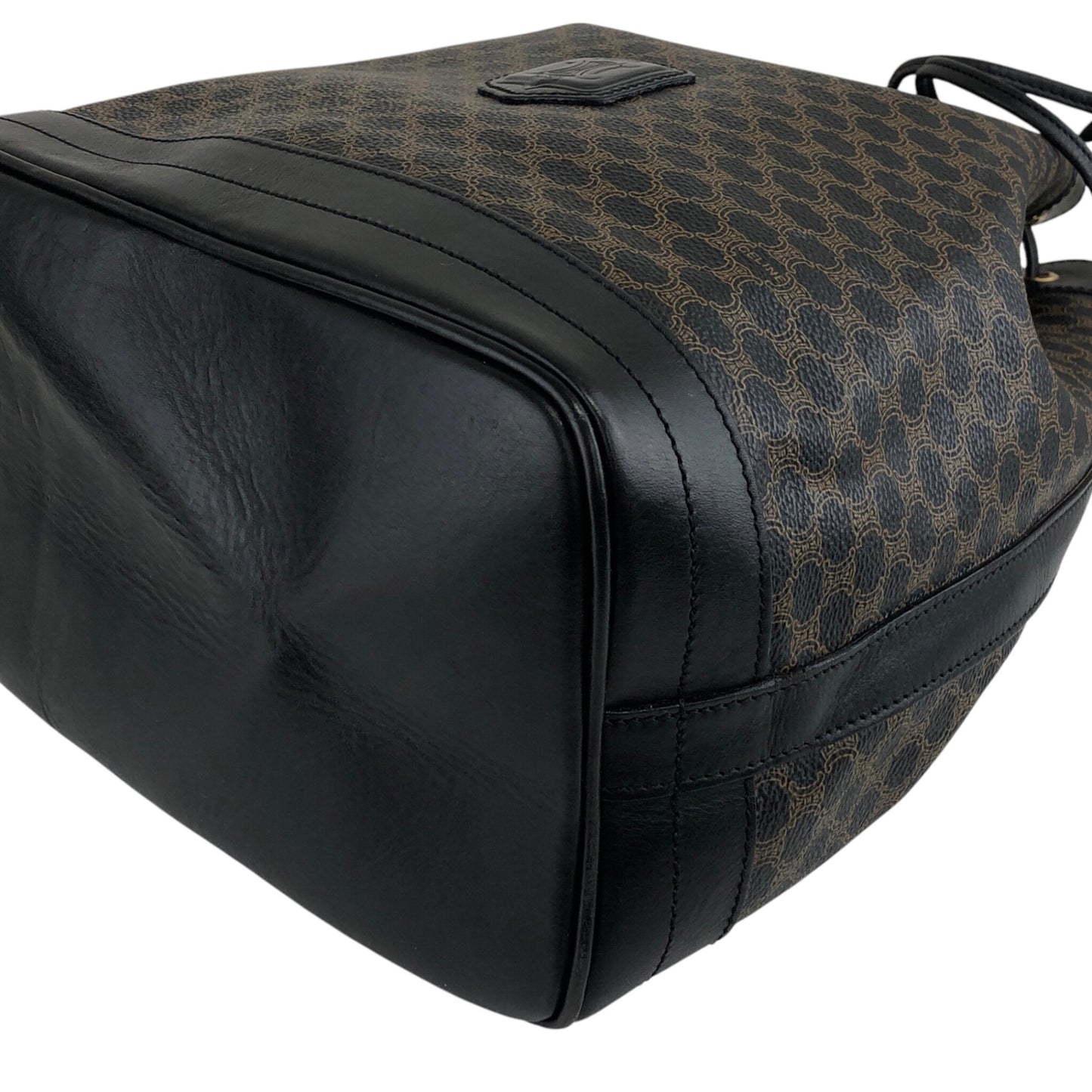 CELINE Macadam Blason Drawstring Shoulder bag Black Vintage x5e8fx