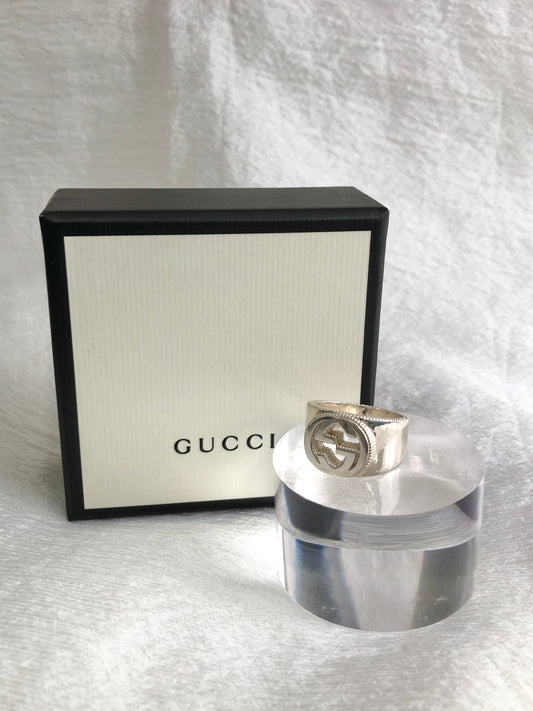 GUCCI 互鎖戒指 銀色 復古 dithca