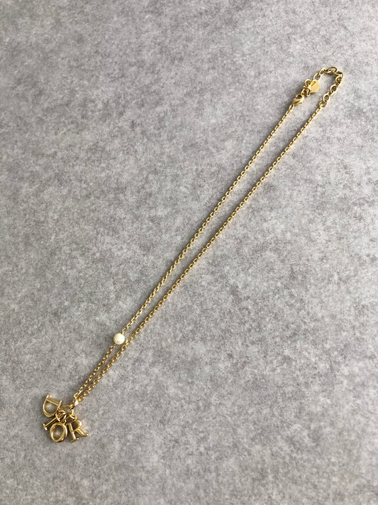 Christian Dior Logo Motif Necklace Gold Vintage iz24ex