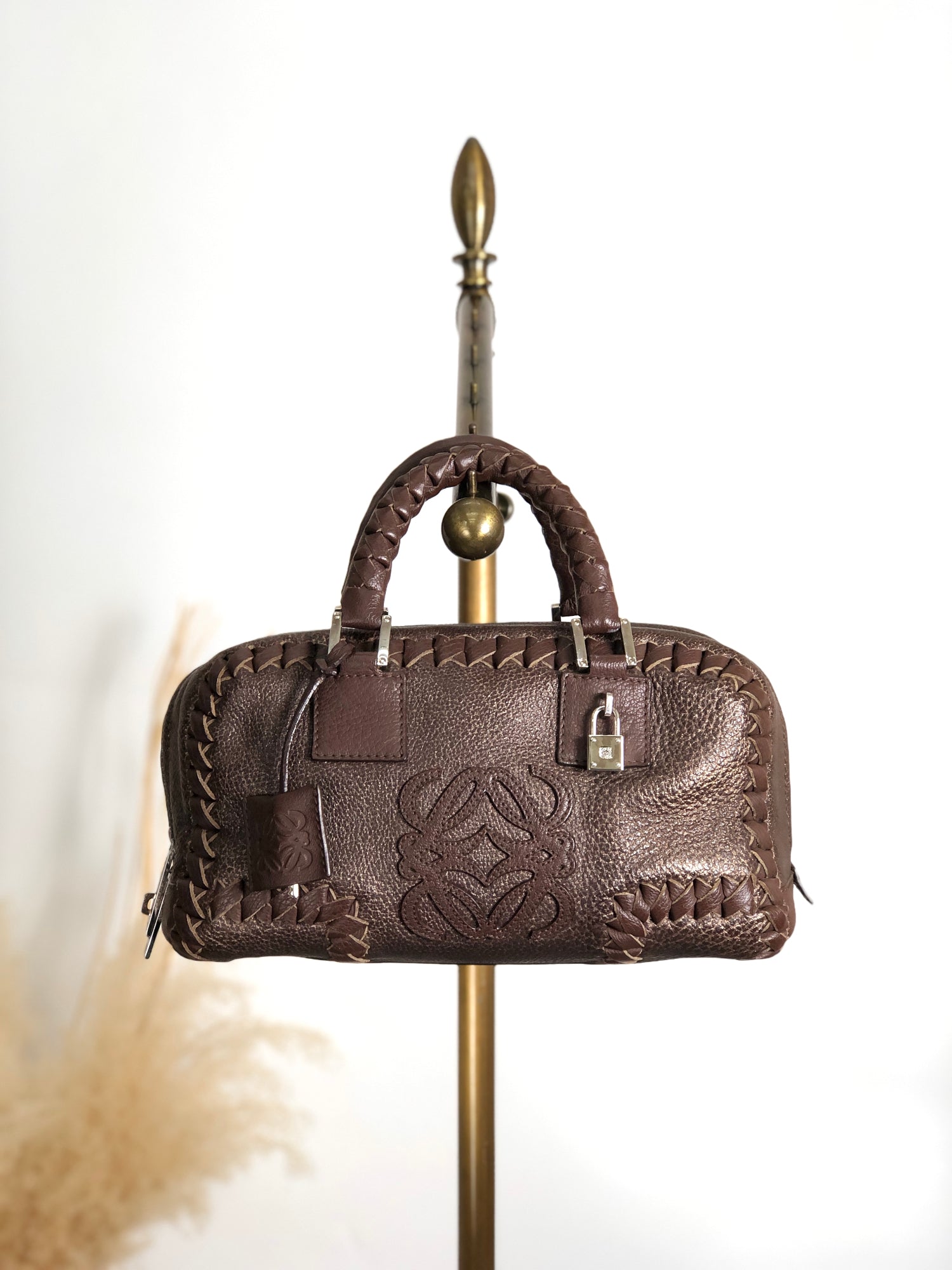 LOEWE Amazona28 Anagram Handbag Boston bag Brown Vintage rd4izx