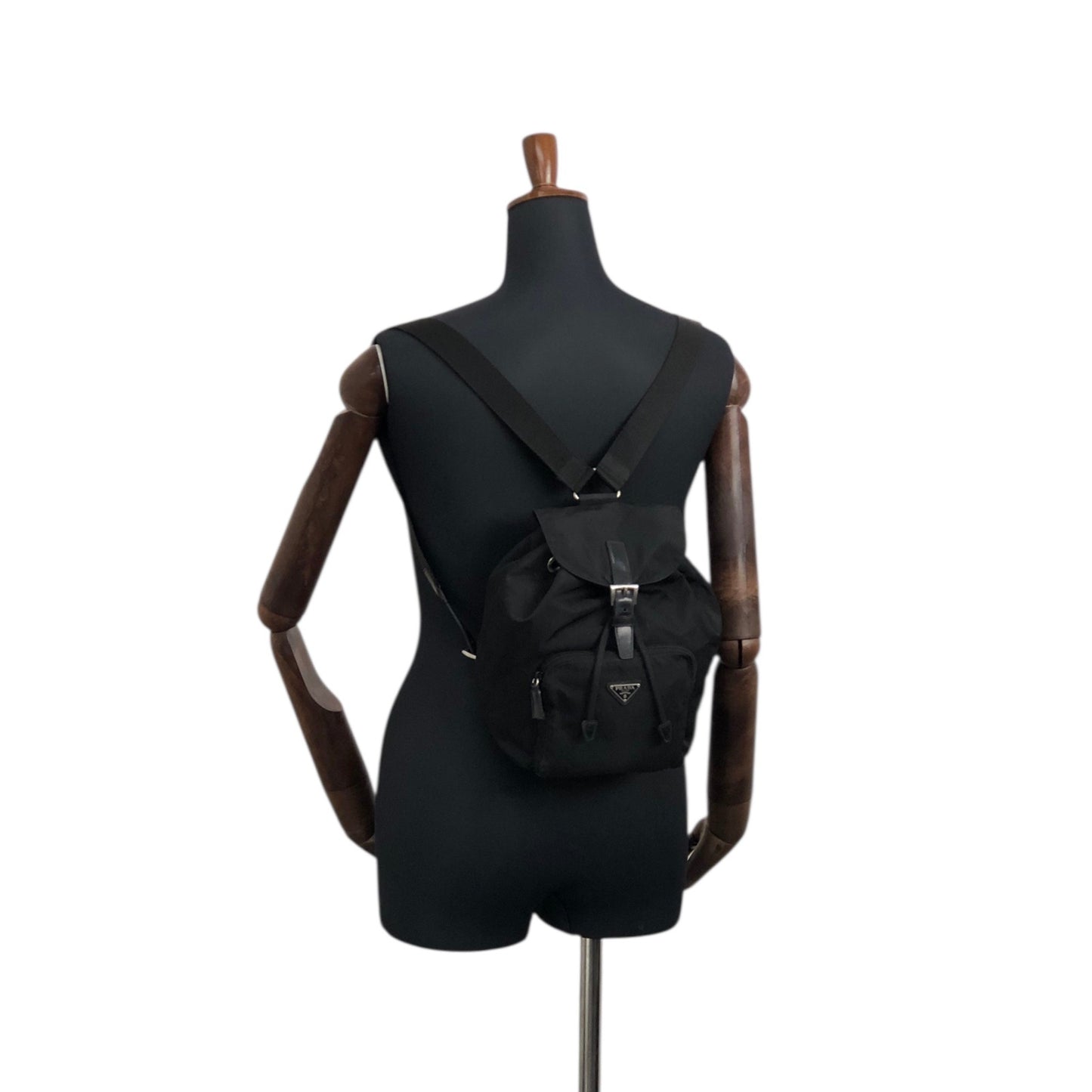 PRADA Tessuto Triangle Logo Front Pocket Backpack Black Vintage nnyiv2