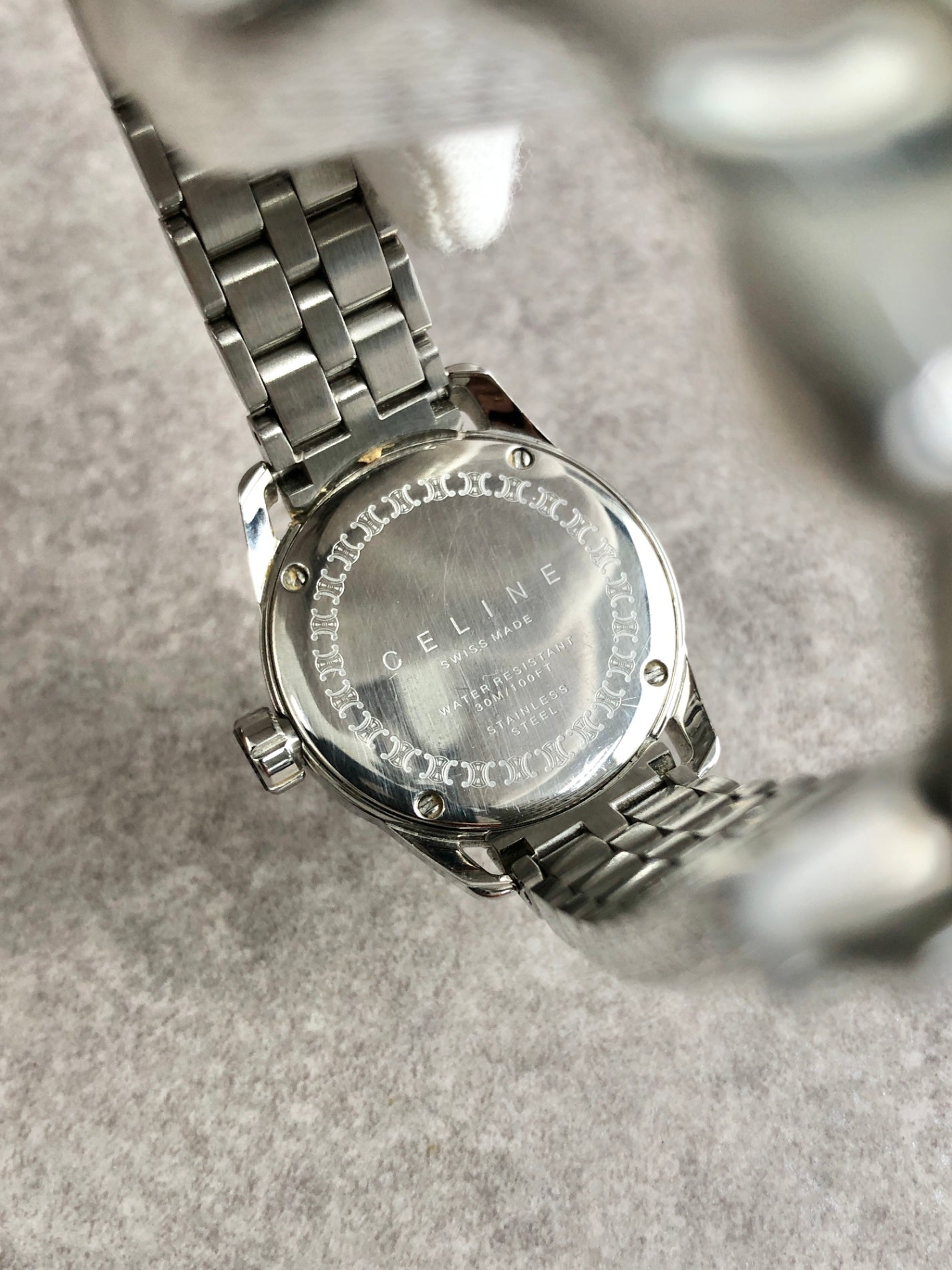 CELINE Blason Quartz Watch Silver×Black Vintage kdm68r