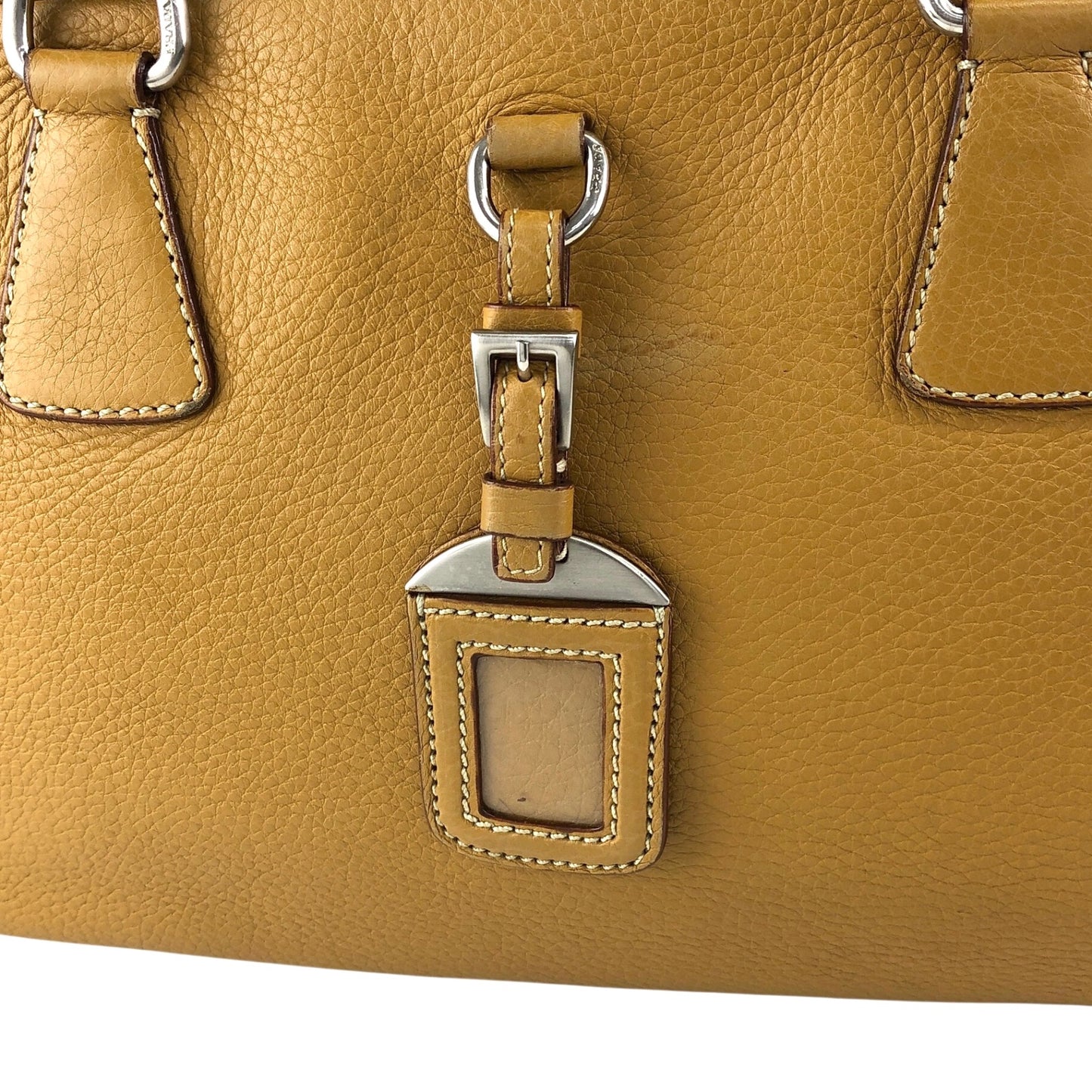 PRADALogo Embossed Small Boston bag Handbag Camel Vintage witjyy