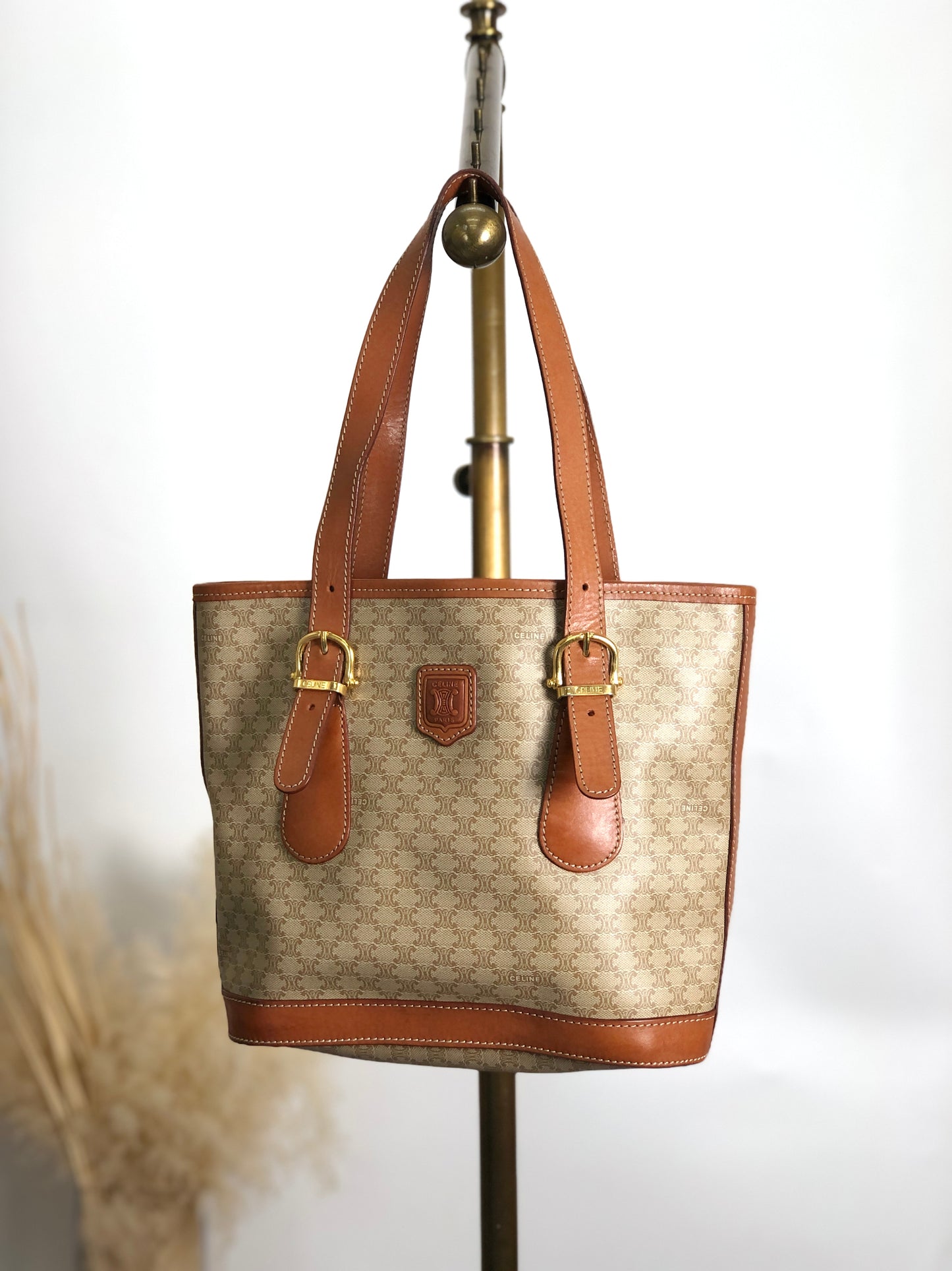 CELINE Macadam Blason Handbag Totebag Beige Vintage dvaj7z