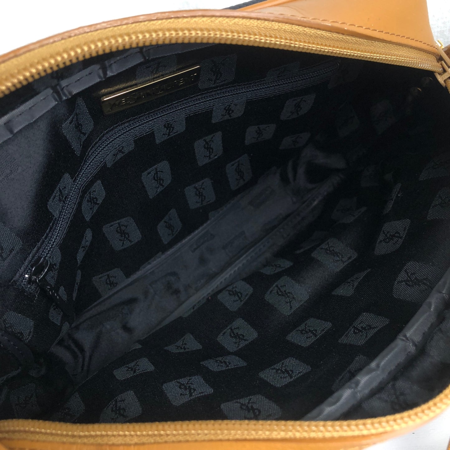Yves Saint Laurent YSL Logo 單肩包 黑色×駝色 復古 yia45g