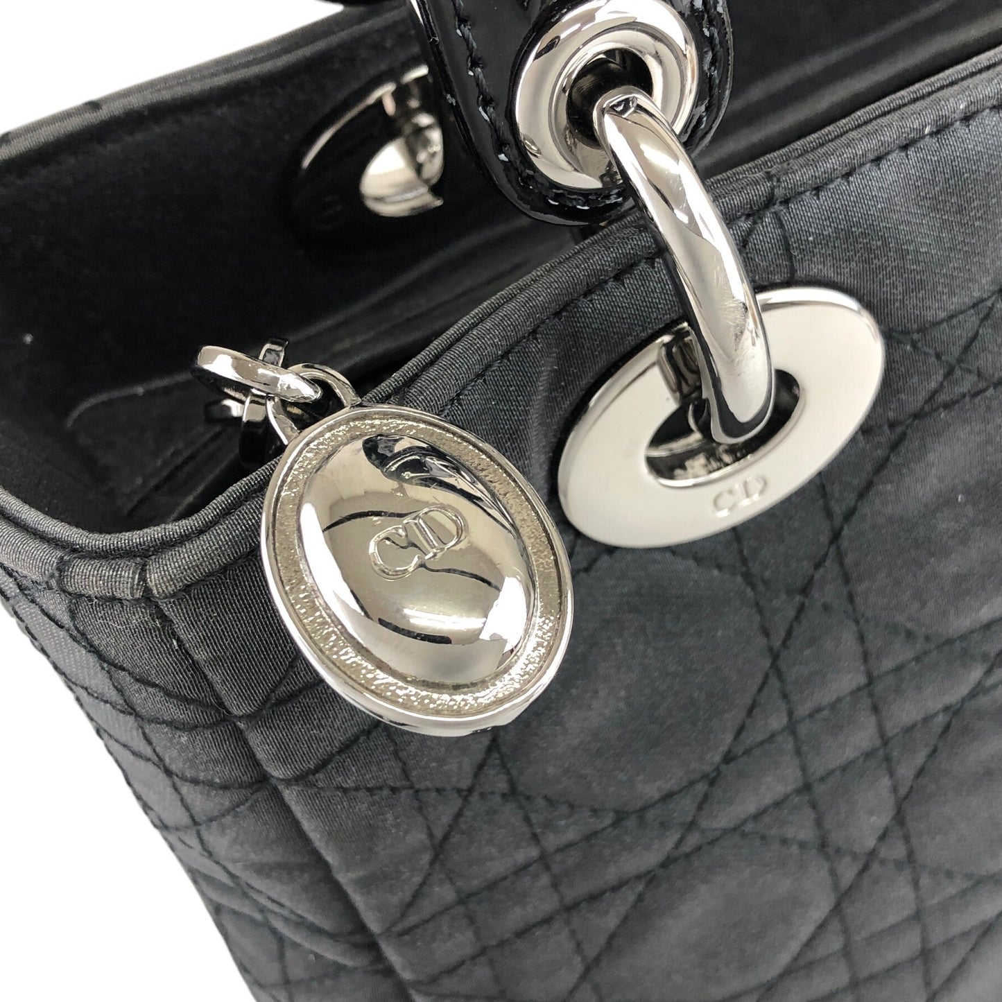 Christian Dior Cannage CD Logo Charm Two-way Handbag Shoulder bag Black Vintage 5cgj75