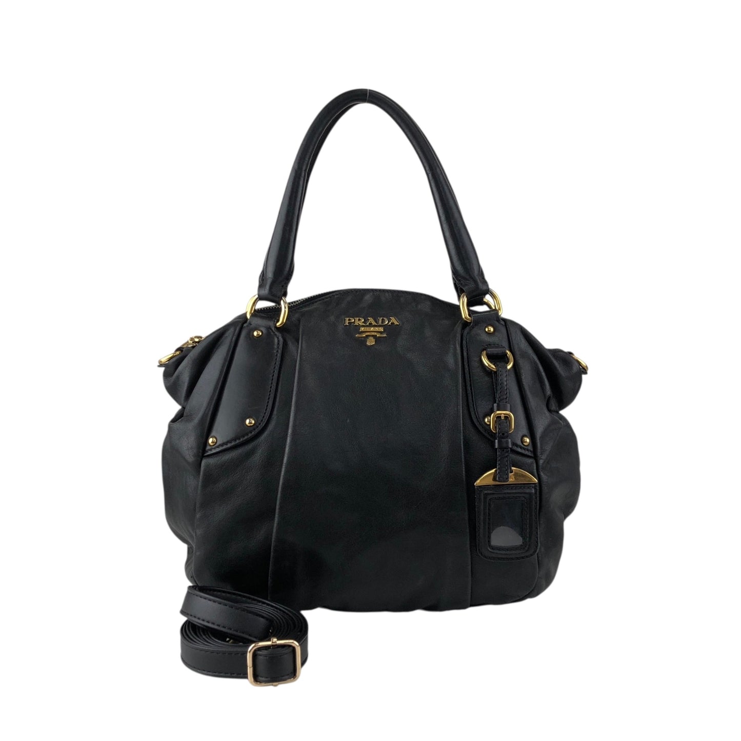 PRADA Logo Two-way Handbag Shoulder bag Black Vintage ashbj6