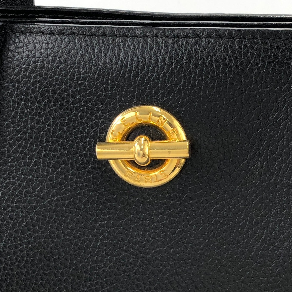 CELINE Toggle Motif Leather Shoulder bag Totebag Black Vintage ag3tya