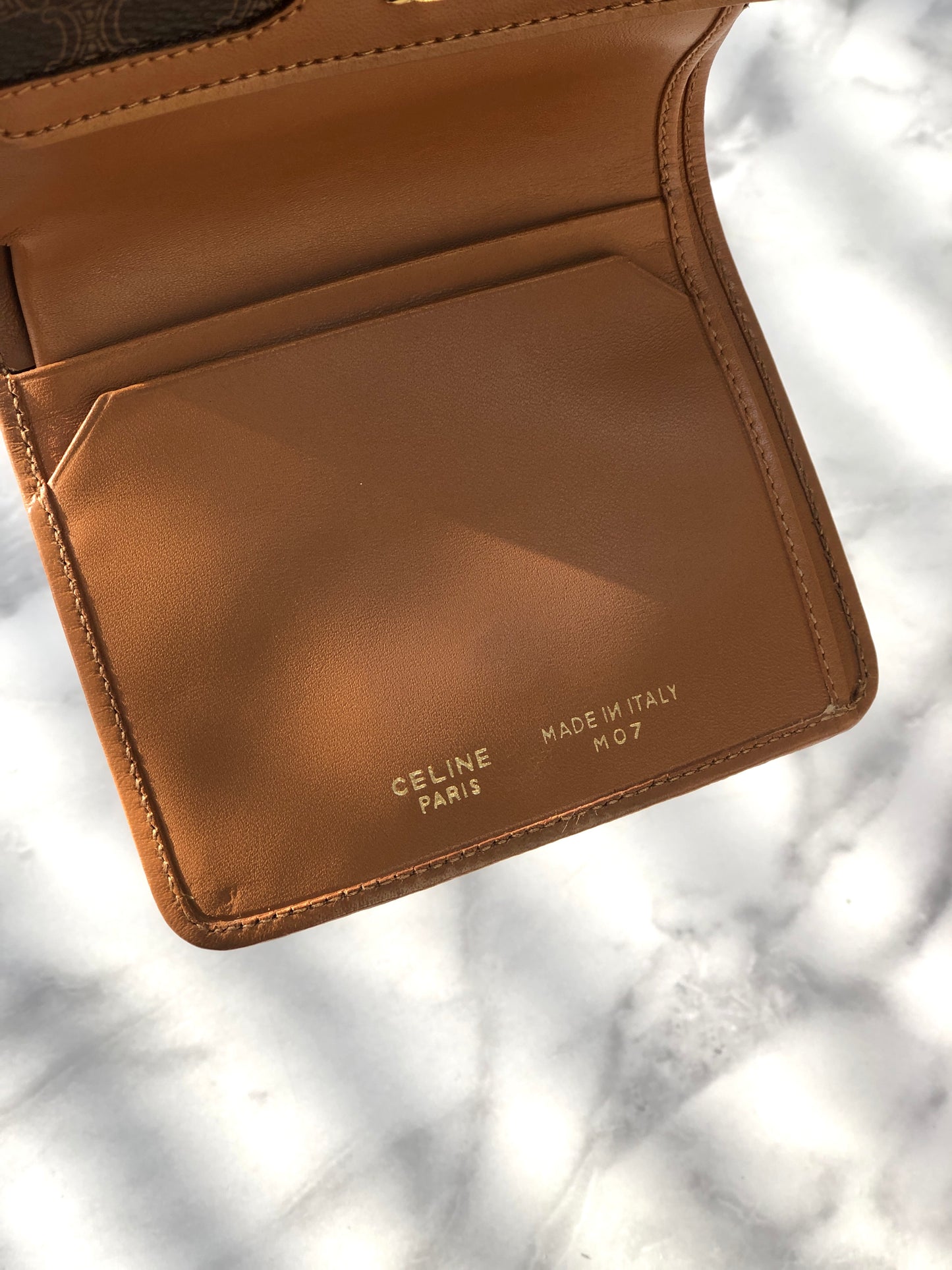 CELINE Macadam Blason Metal Clasp Folded Wallet Brown Vintage u7djjc