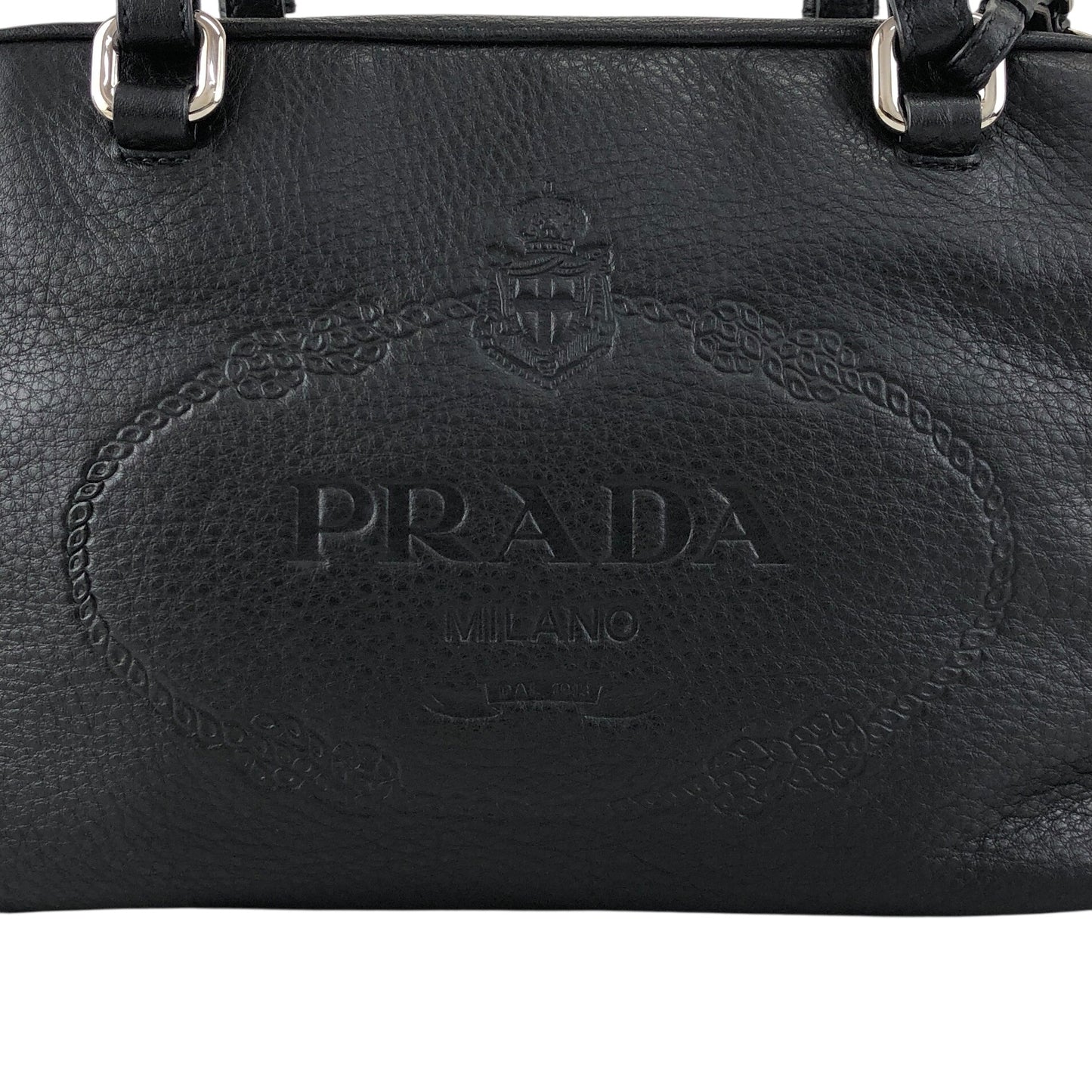 PRADA Logo Embossed Small Boston bag Handbag Black Vintage sdau3h