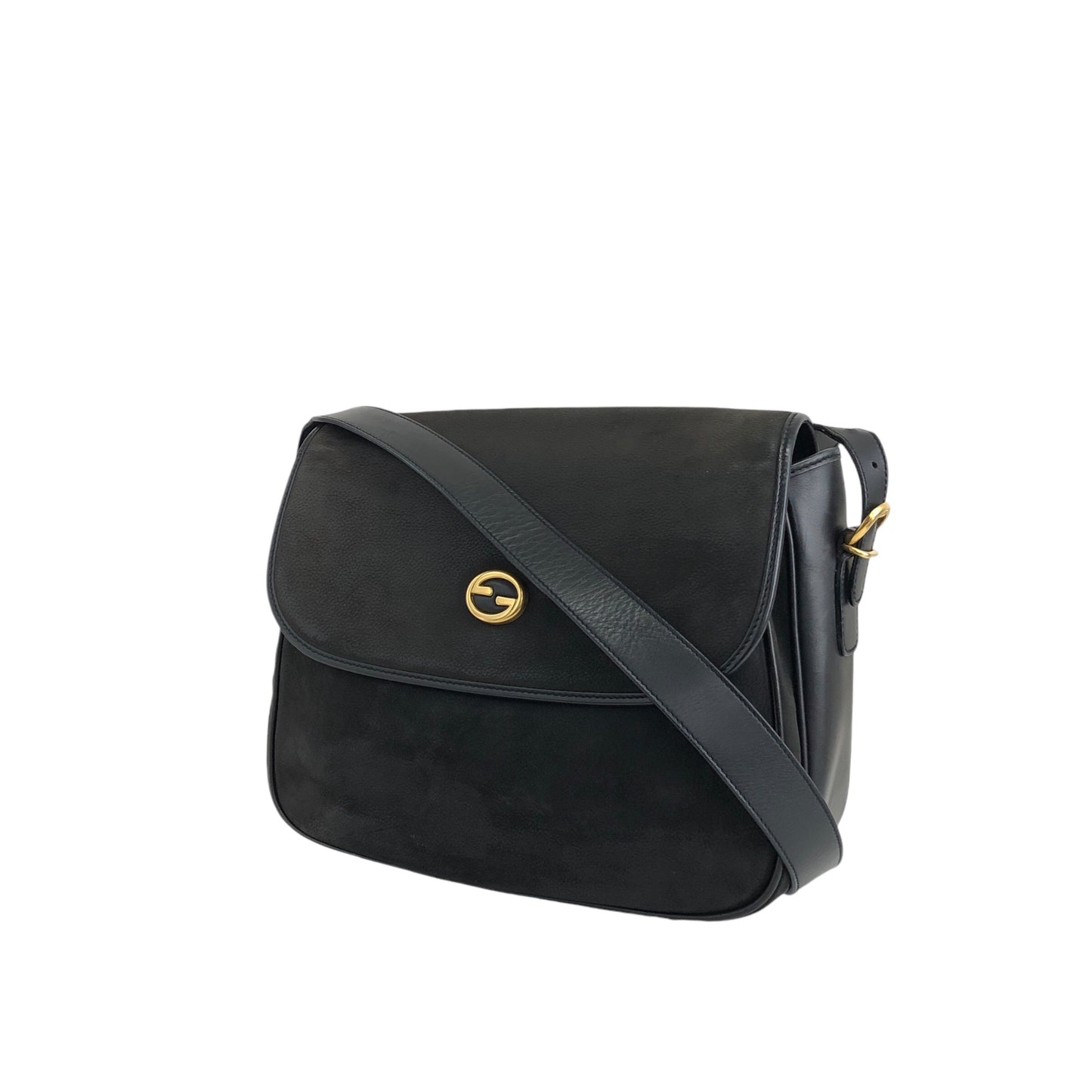 GUCCI Logo Shoulder bag Black Vintage tid77d