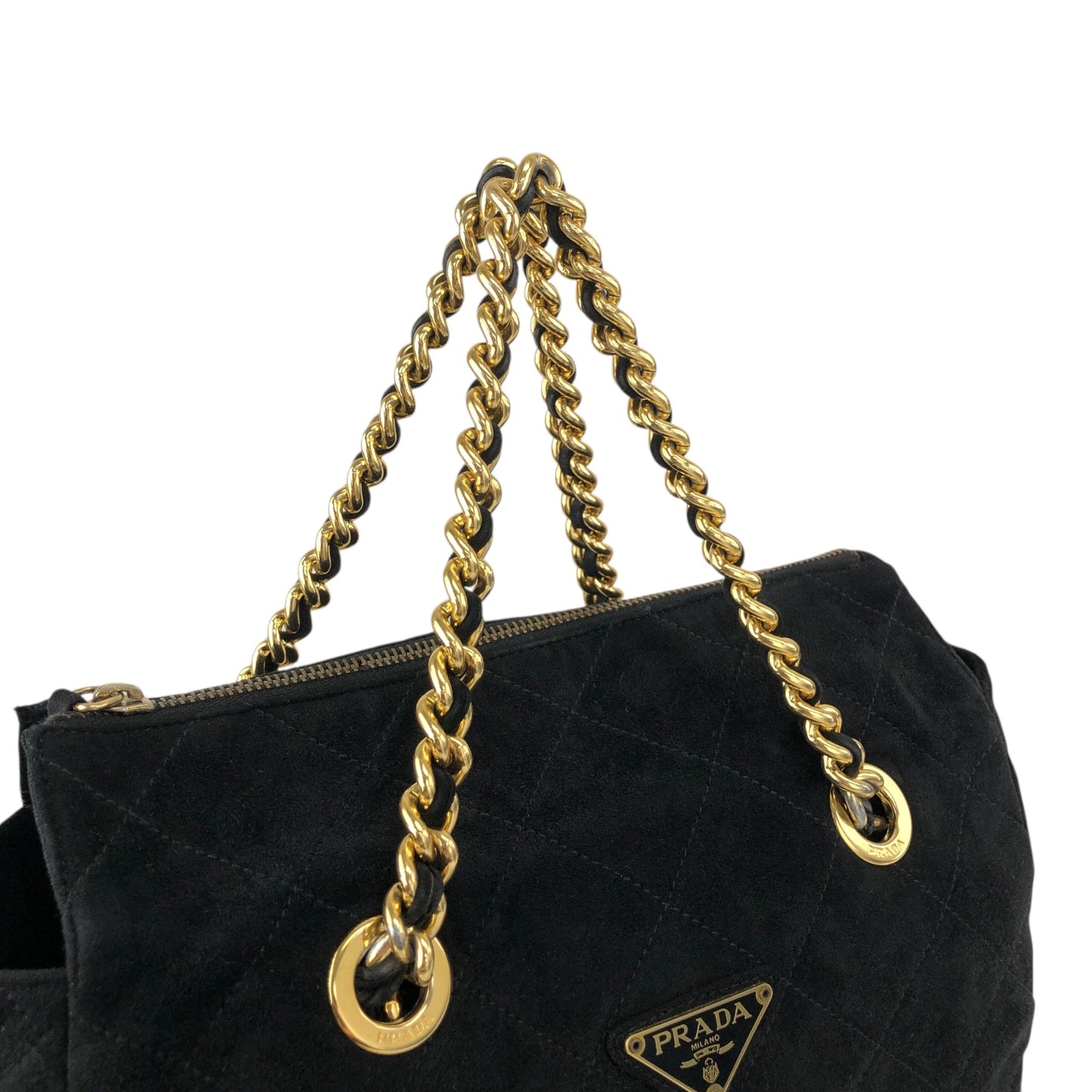 PRADA Triangle Logo Chain Shoulder bag Black Vintage t7p4ej