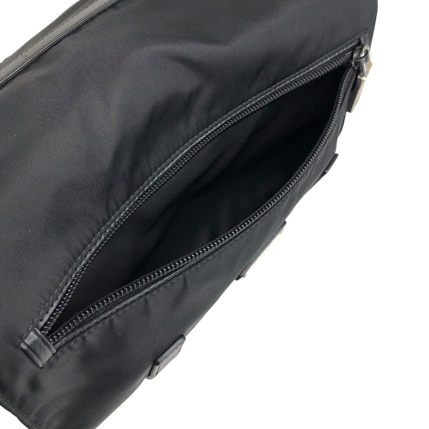 PRADA Triangle Logo Front Buckle Shoulder bag Black Vintage b2kema