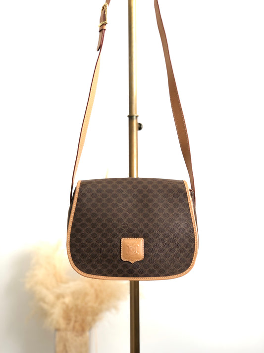 CELINE Macadam Blason Flap Shoulder bag Brown Vintage kbjacj