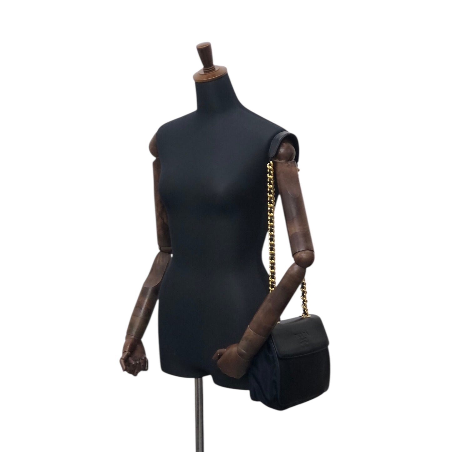 PRADA Logo Chain houlder bag Black Vintage 8snhrv