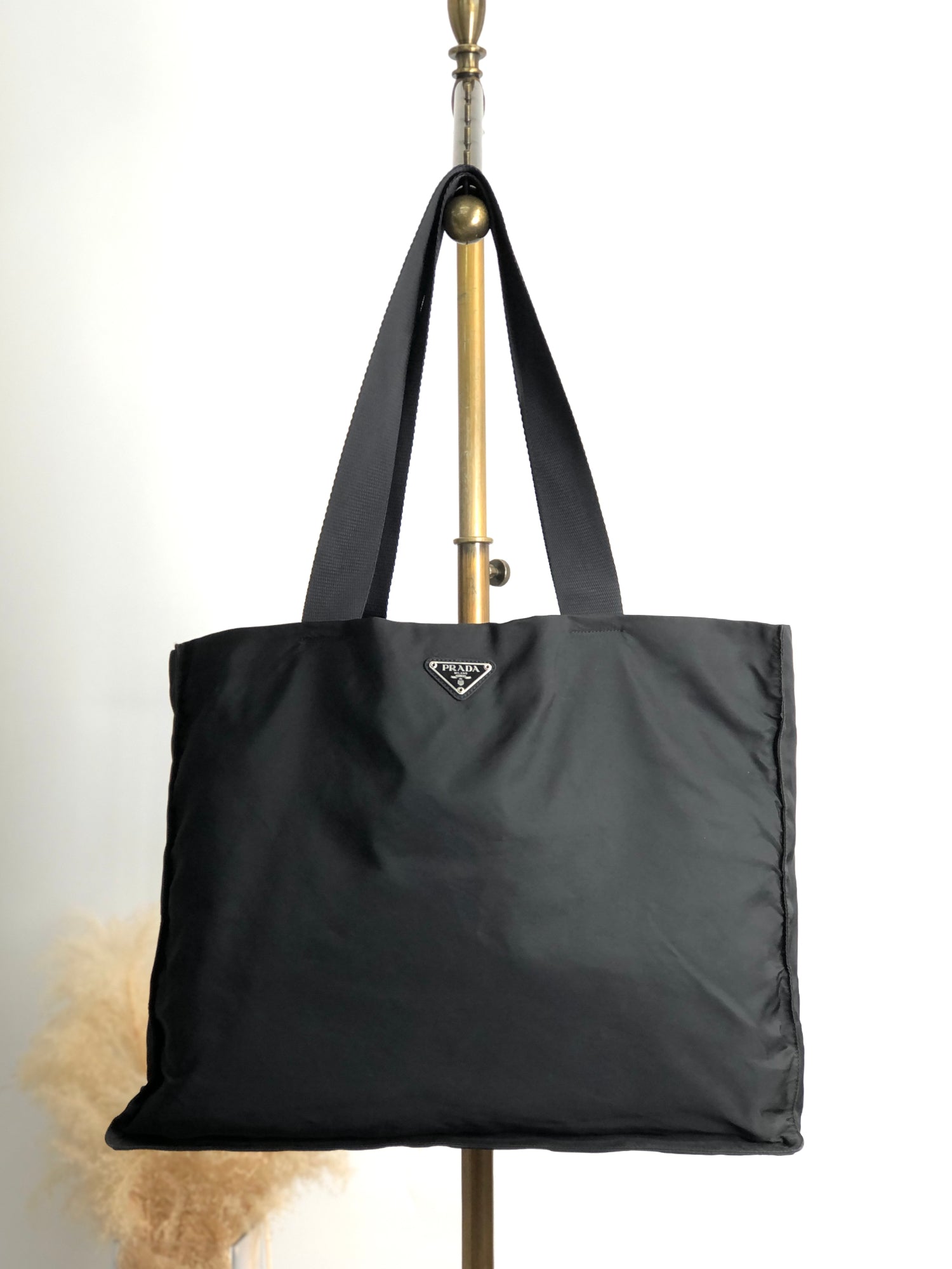 PRADA Tessuto Triangle Logo Totebag Black Vintage fzec6b