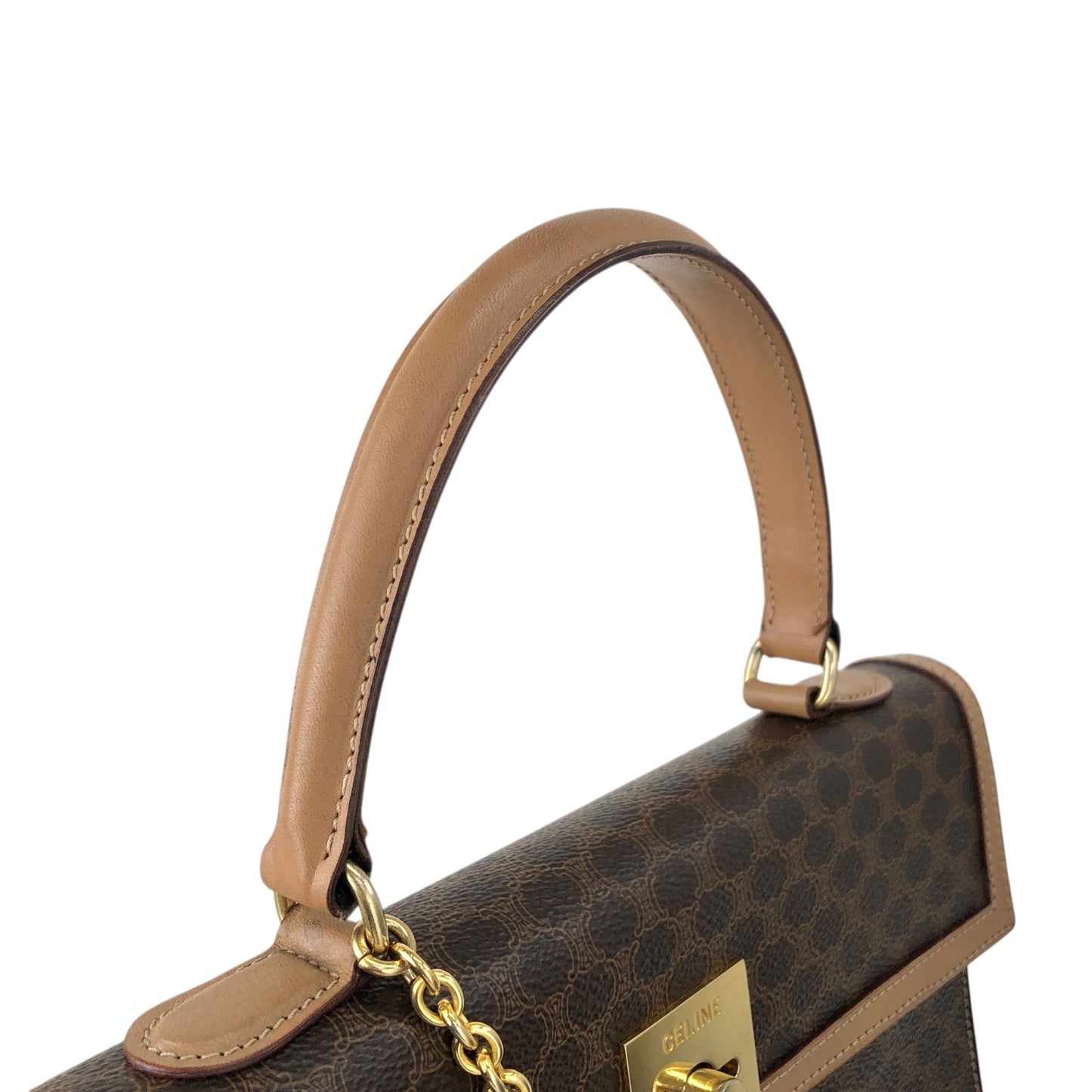 CELINE Macadam Gancini Top Handle Handbag Brown Vintage b7vuin