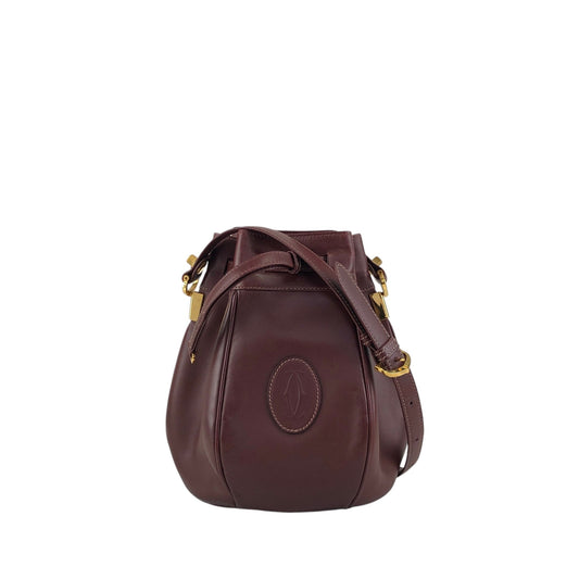 Cartier Logo Embossed Drawstring Shoulder bag Bordeaux Vintage r3iyaj