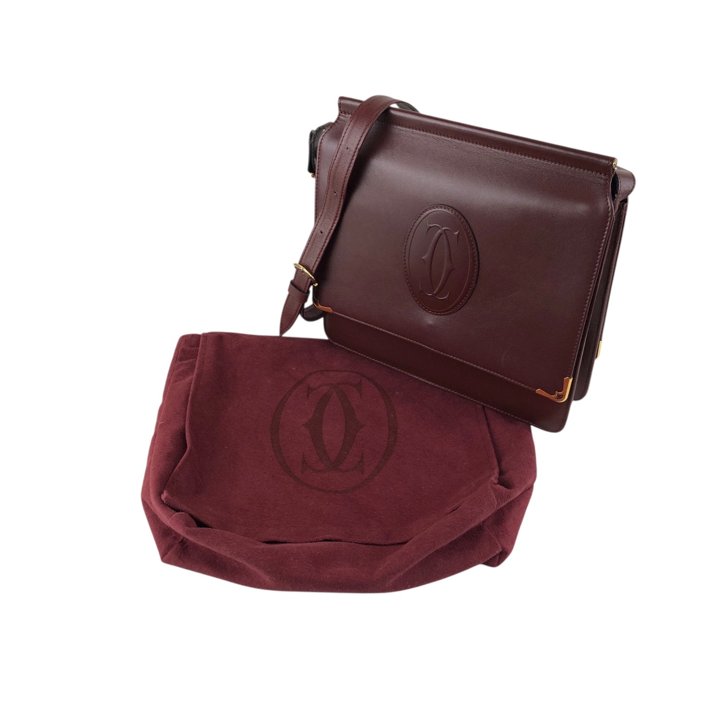 Cartier Logo Embossed Flap Shoulder bag Bordeaux Vintage hydpbp