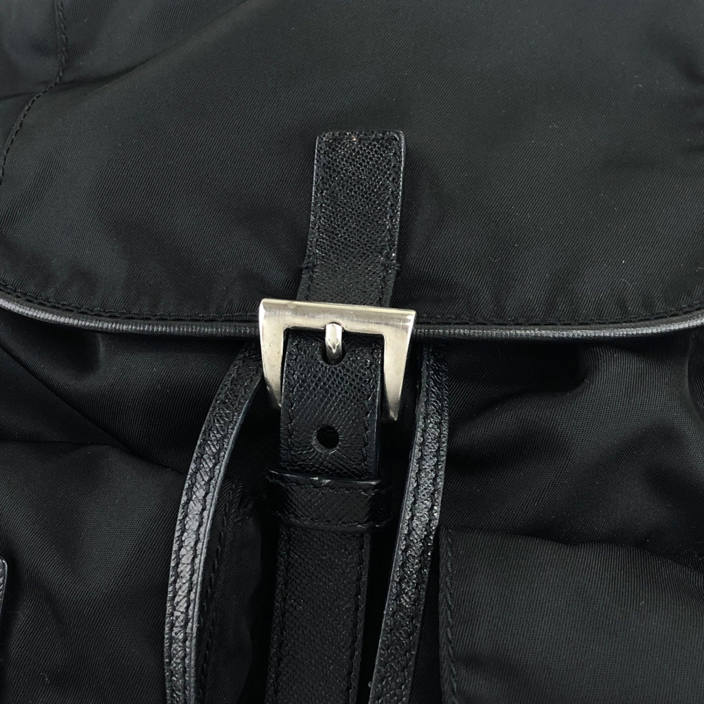 PRADA Triangle Logo Front Buckle Shoulder bag Black Vintage fkfvej