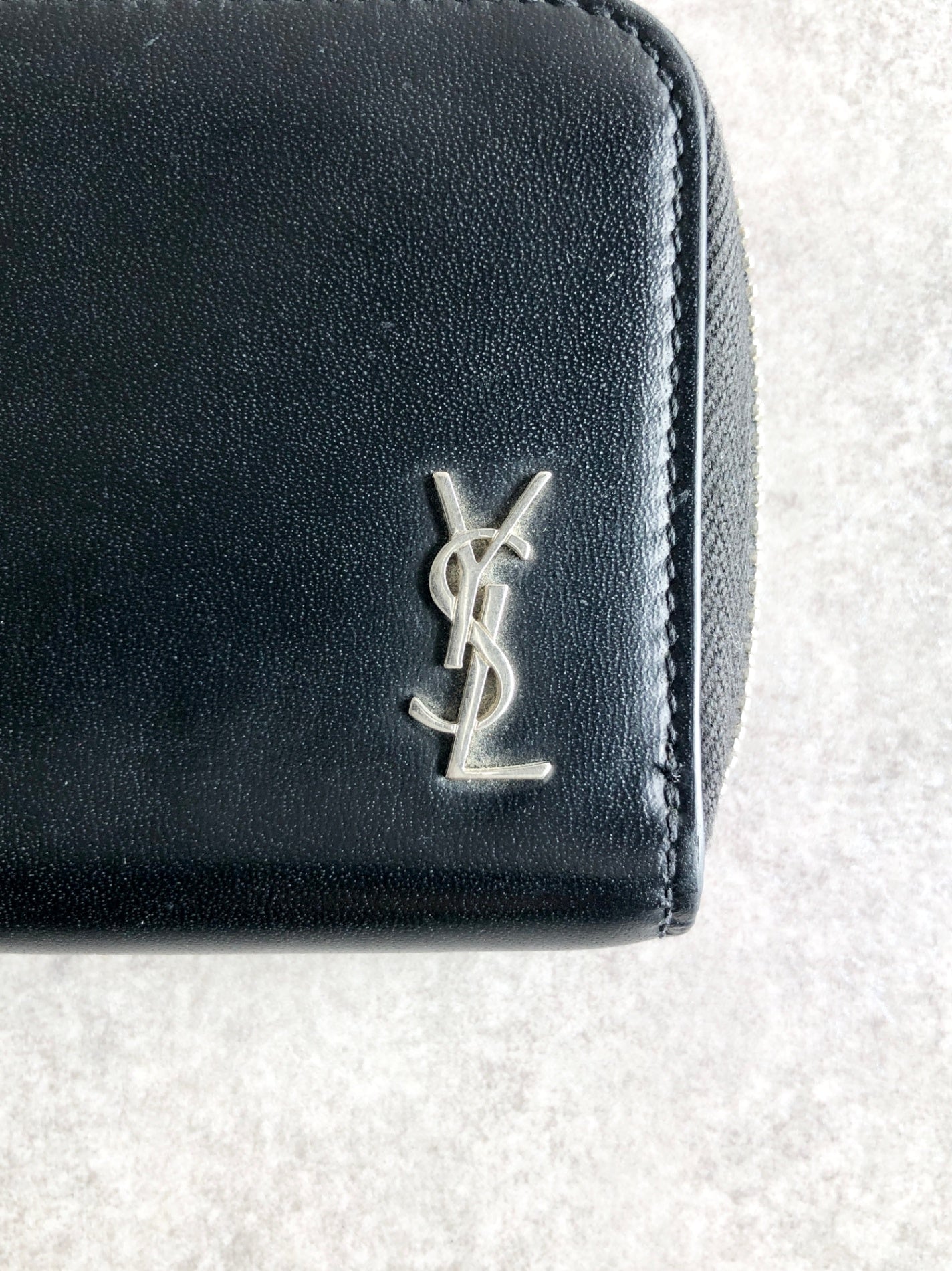 Yves Saint Laurent YSL Logo Coin Purse Black Vintage tpc6gd