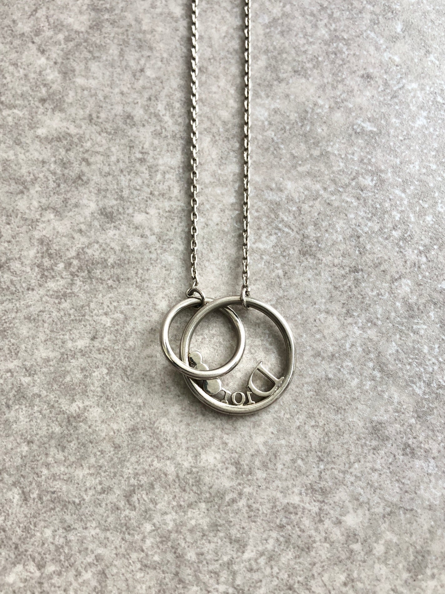Christian Dior Logo Circle Stone Necklace Silver Vintage bzvri3