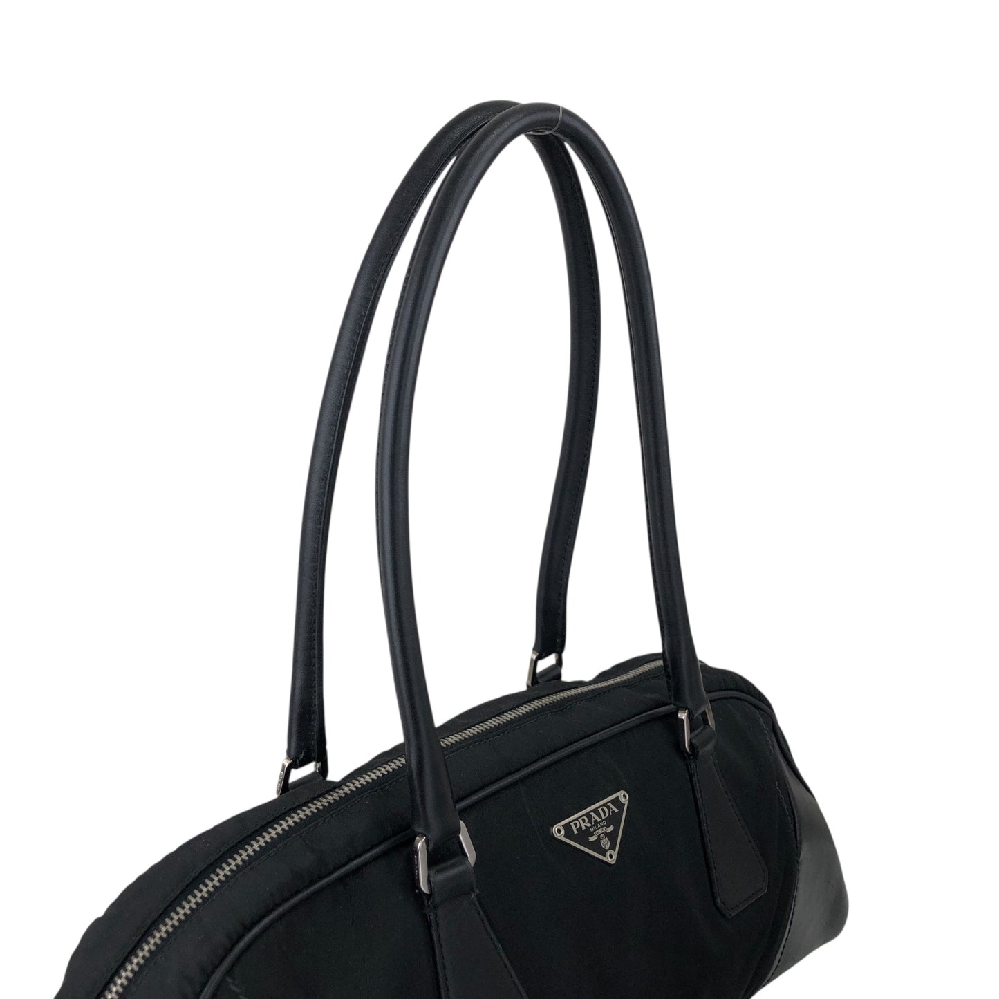 PRADA Triangle Logo Handbag Small Boston bag Black Vintage dhv4zr